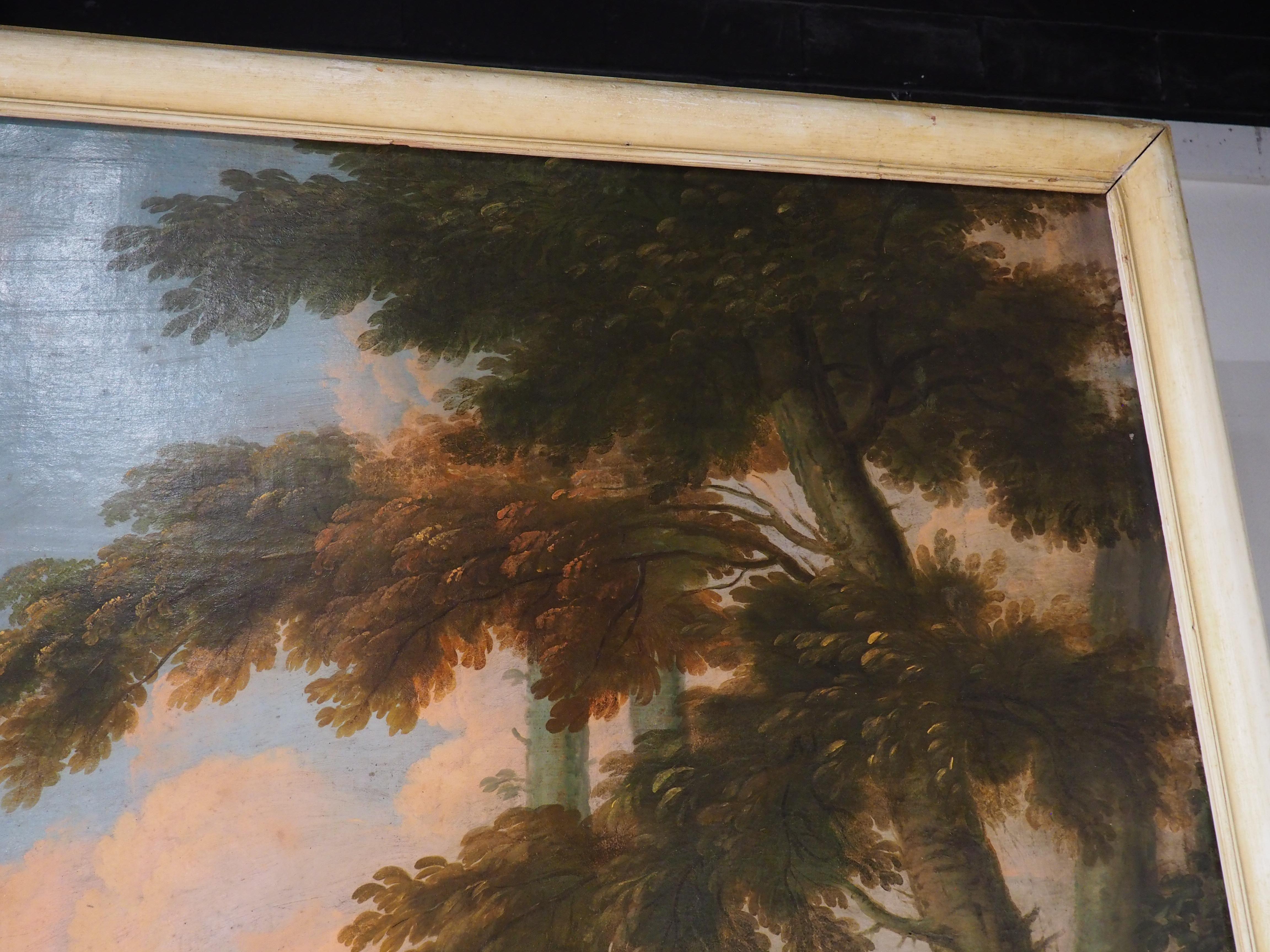 Grande peinture à l'huile sur toile française du 18ème siècle représentant une scène de chasse en vente 12