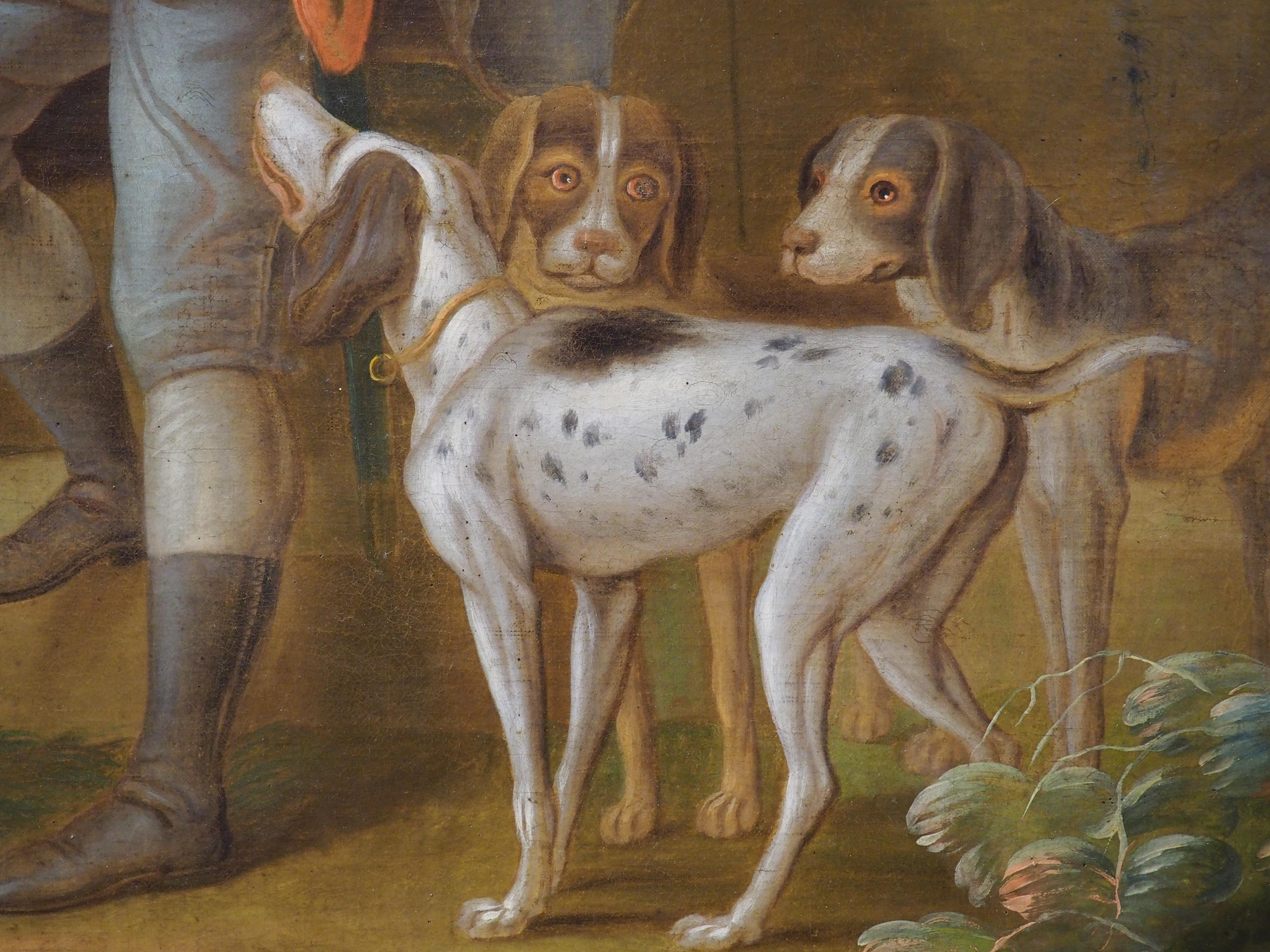 XVIIIe siècle et antérieur Grande peinture à l'huile sur toile française du 18ème siècle représentant une scène de chasse en vente