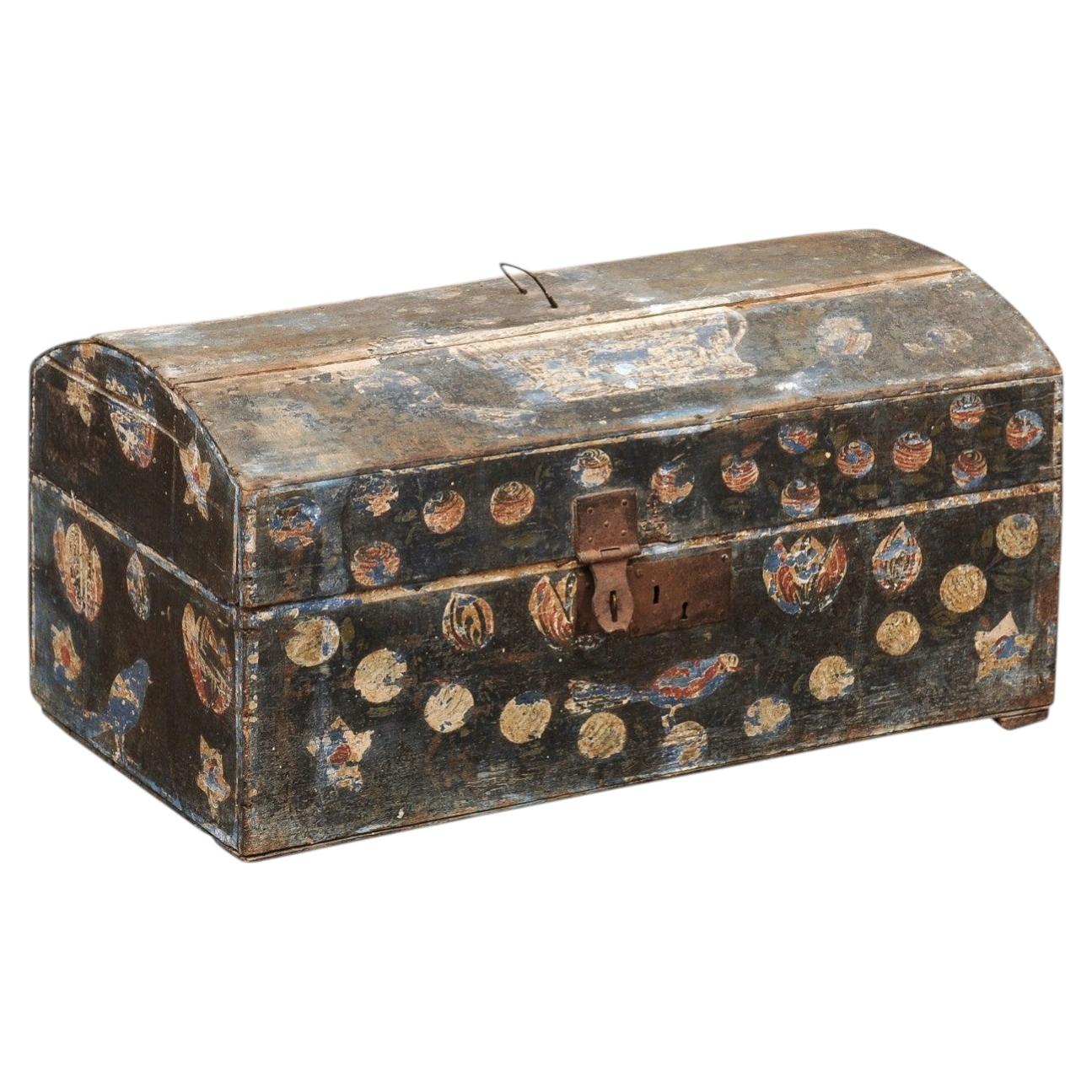 Grand coffret de mariage français du XVIIIe siècle en bois peint, Normandie