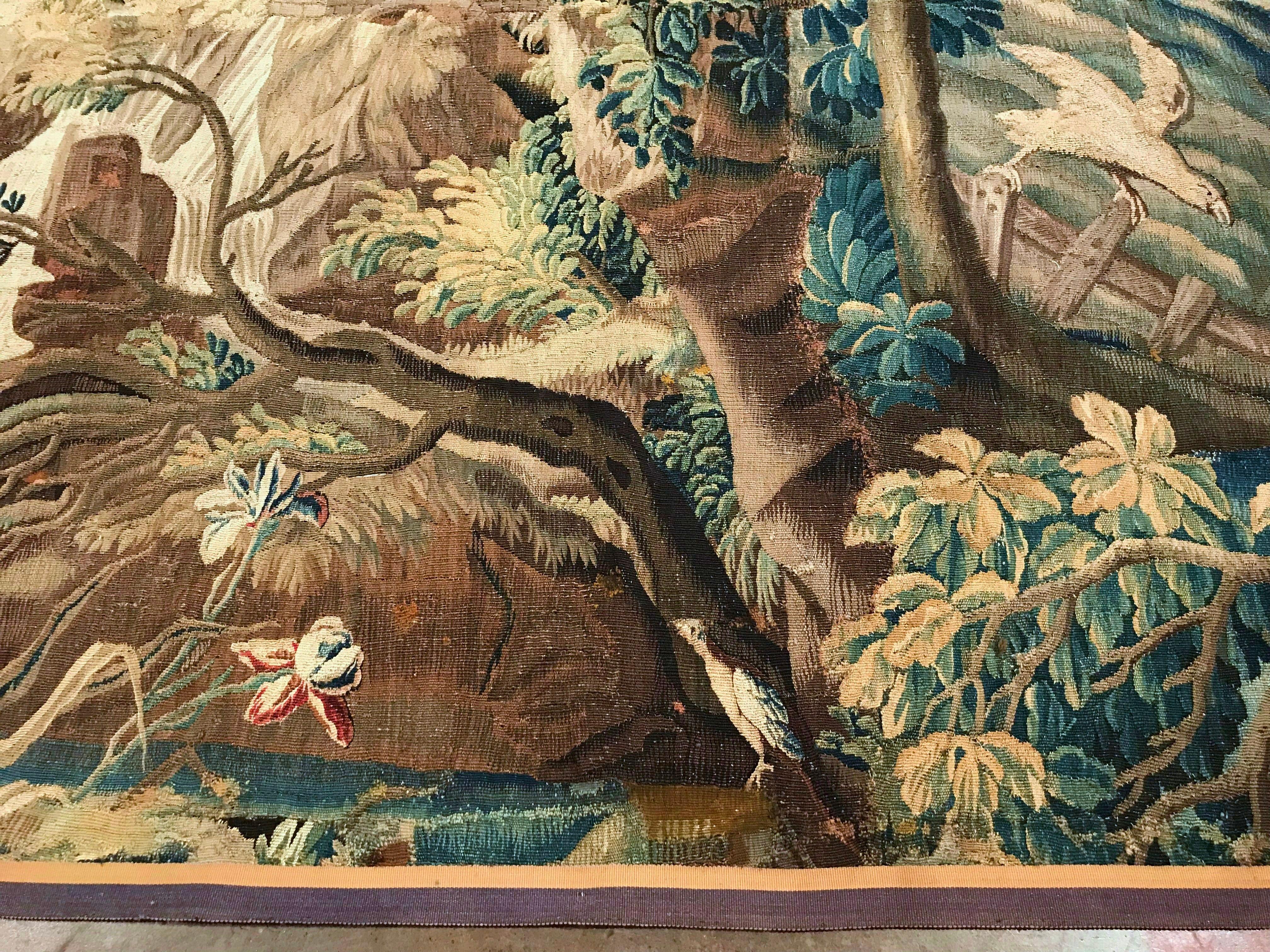Large 18th Century French Verdure Aubusson Tapestry with Bird, Stream and Castle 2