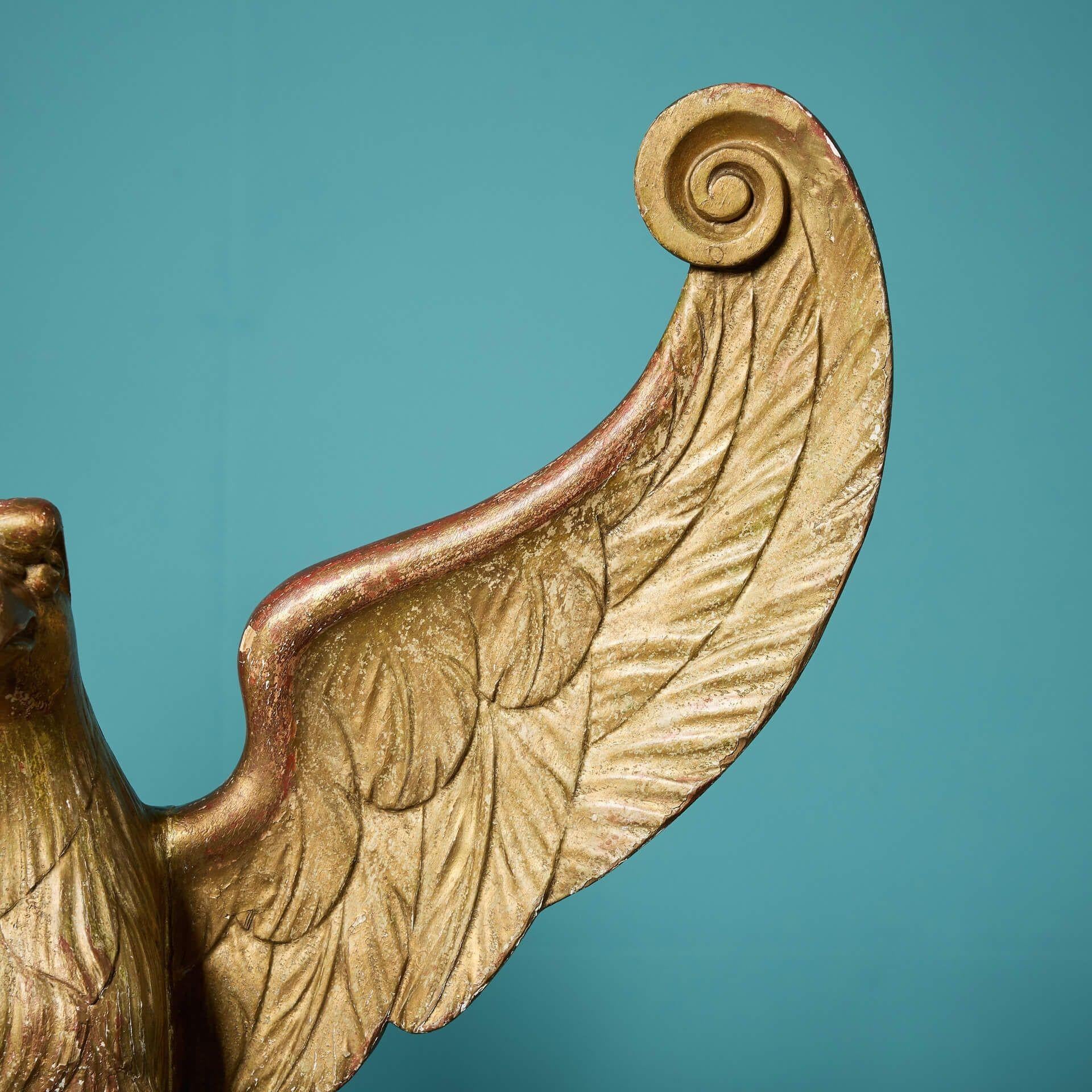 Large 18th Century Gilt Wood Eagle In Fair Condition For Sale In Wormelow, Herefordshire