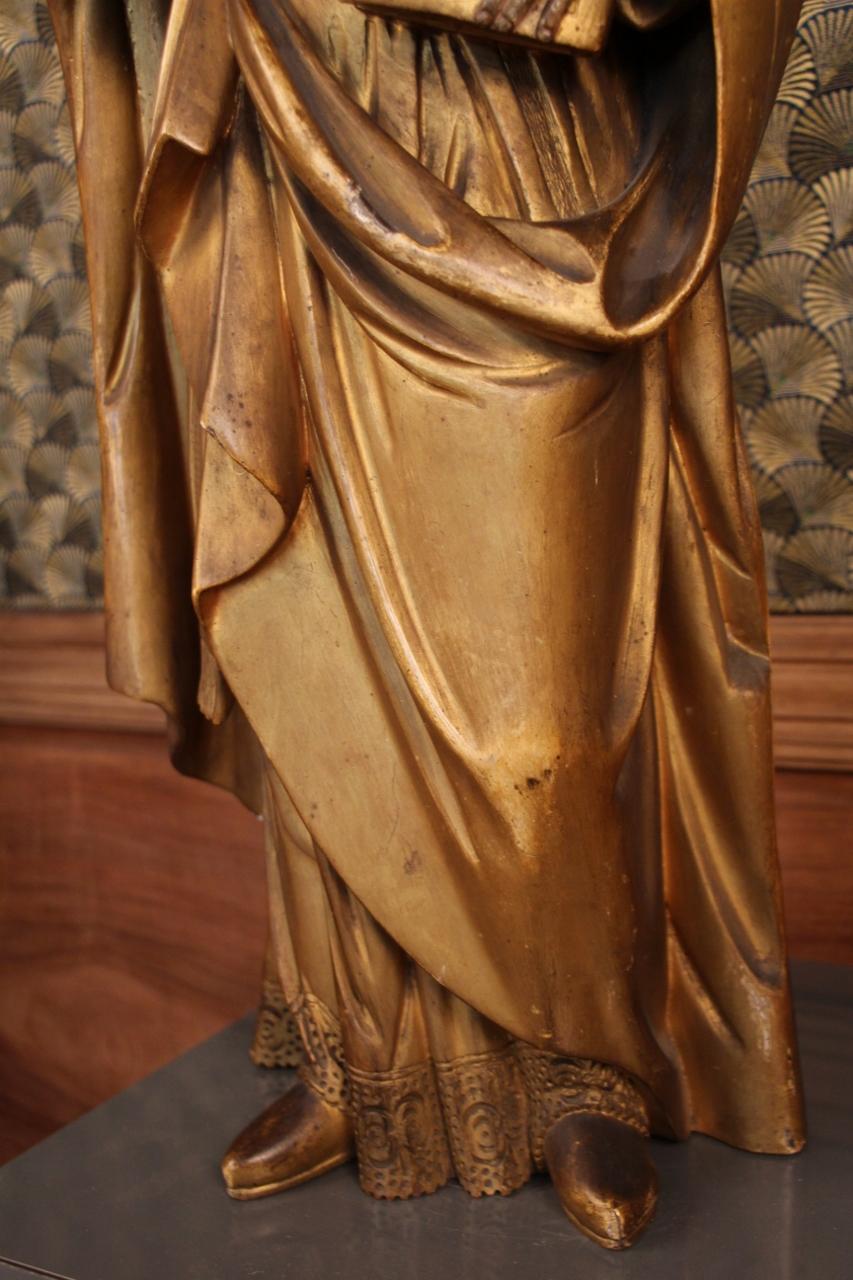 French Large 18th Century Golden Wood Statue Of A Holy Bishop Removable Miter For Sale
