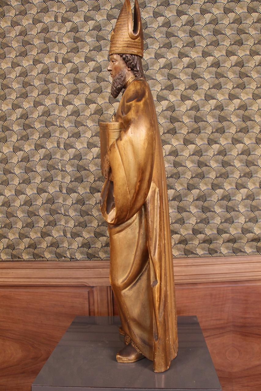 Large 18th Century Golden Wood Statue Of A Holy Bishop Removable Miter For Sale 1