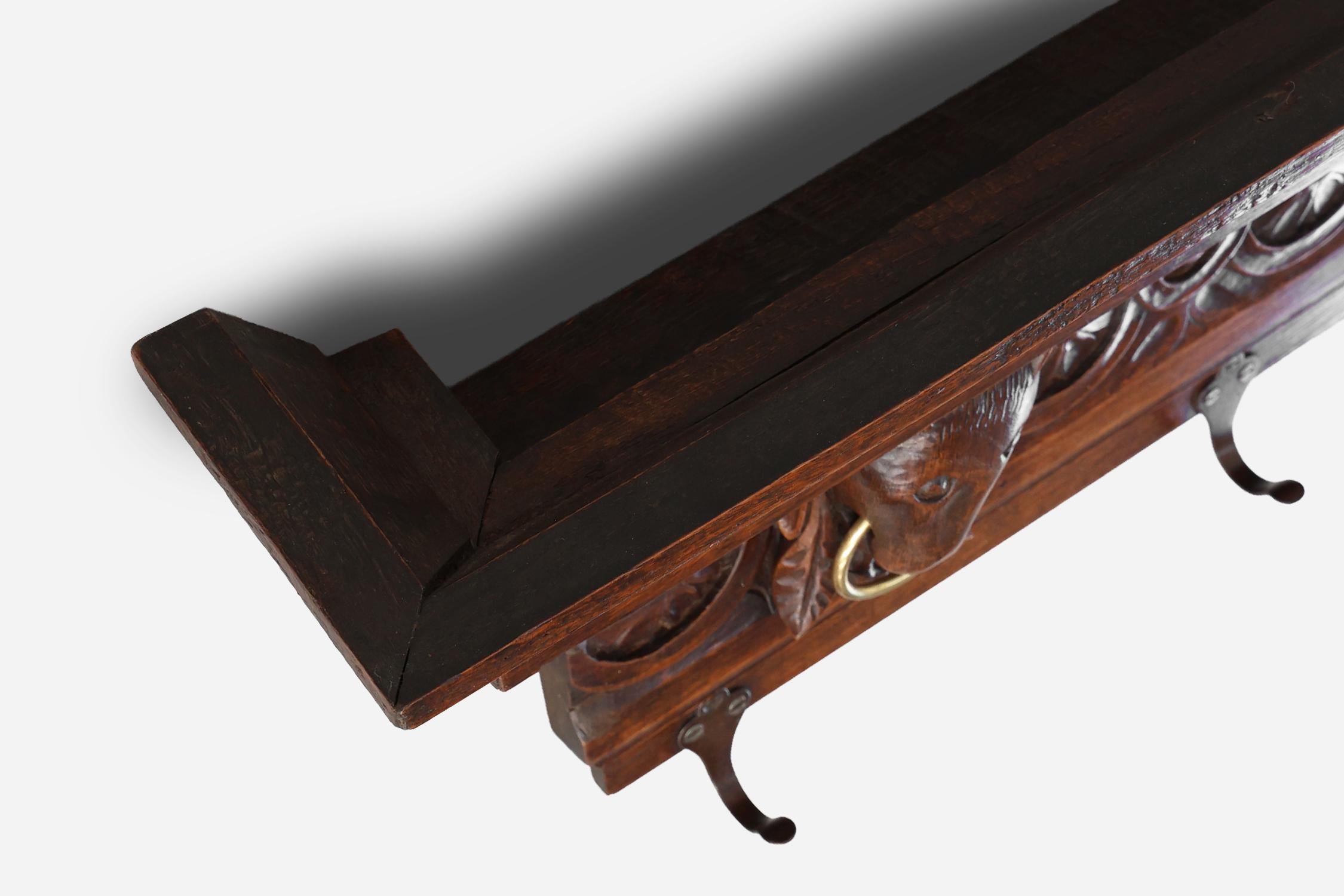 Large 18th Century Gothic solid oak hand carved coat rack, France For Sale 2