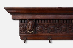 Large 18th Century Gothic solid oak hand carved coat rack, France