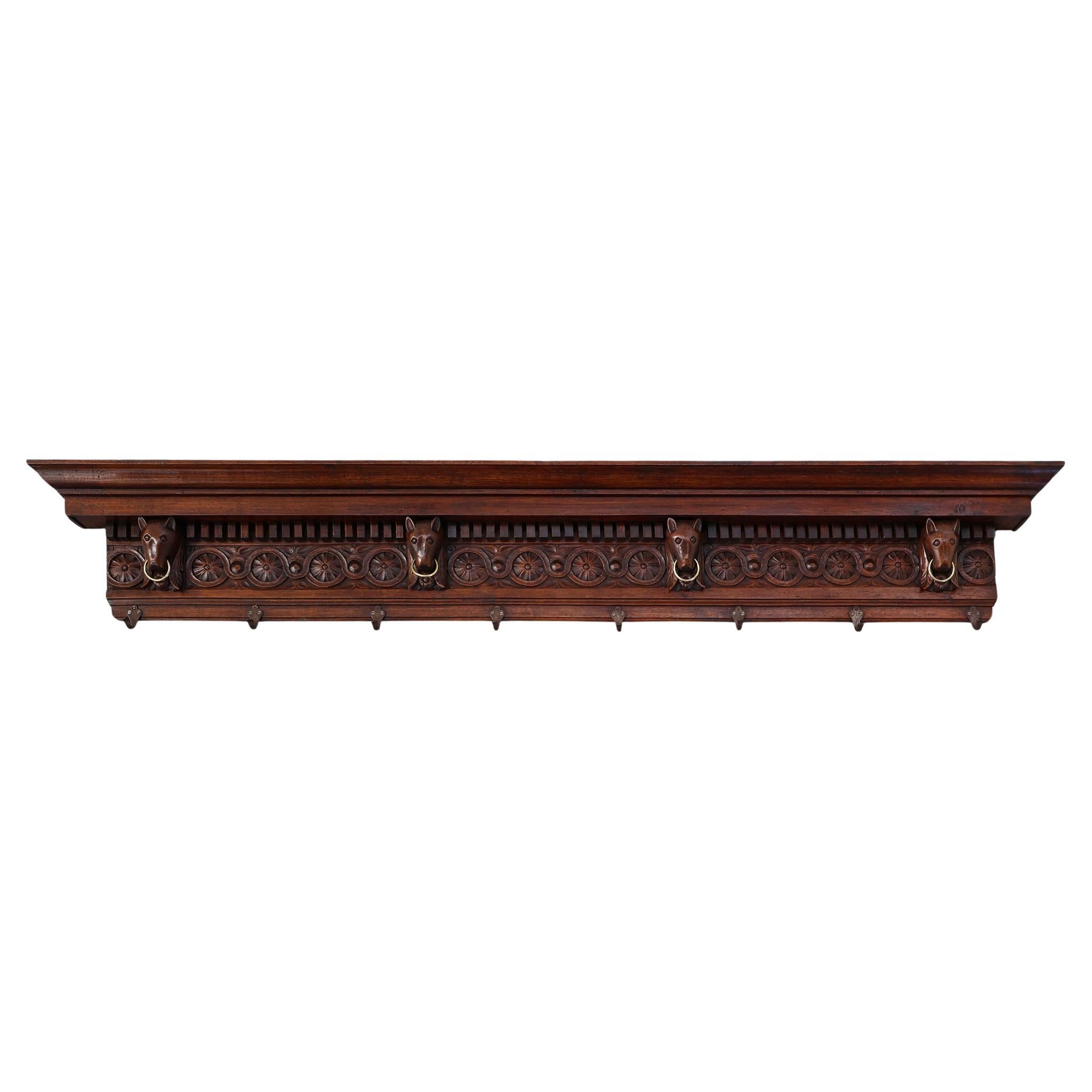 Large 18th Century Gothic solid oak hand carved coat rack, France For Sale