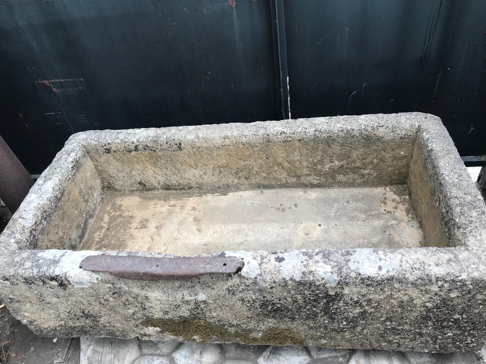 This exquisite 18th century water fountain basin of hand carved Stone. This trough could be installed with a simple bronze spout or a carved stone fountain head, we have many options of them , in order to create a charming garden water fountain.