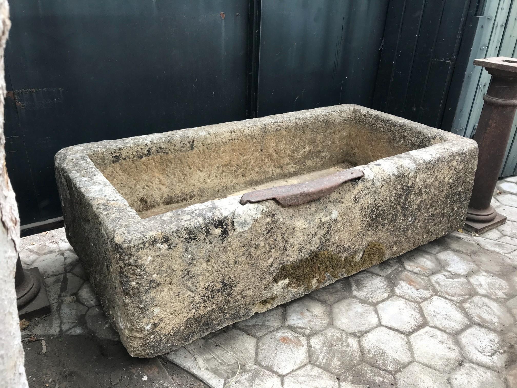French Large 18th Century Hand Carved Stone Trough Fountain Basin Planter Container LA