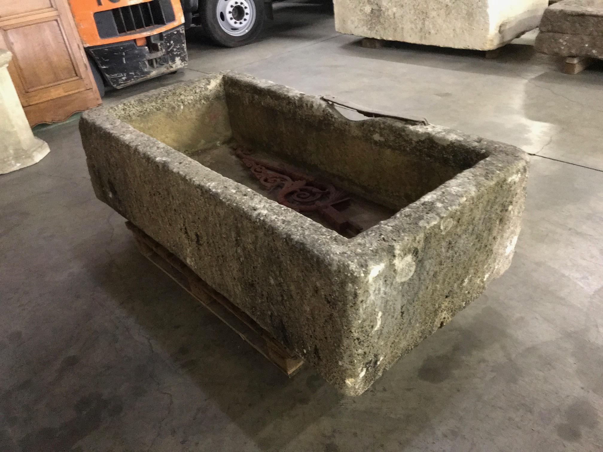 18th Century and Earlier Large 18th Century Hand Carved Stone Trough Fountain Basin Planter Container LA