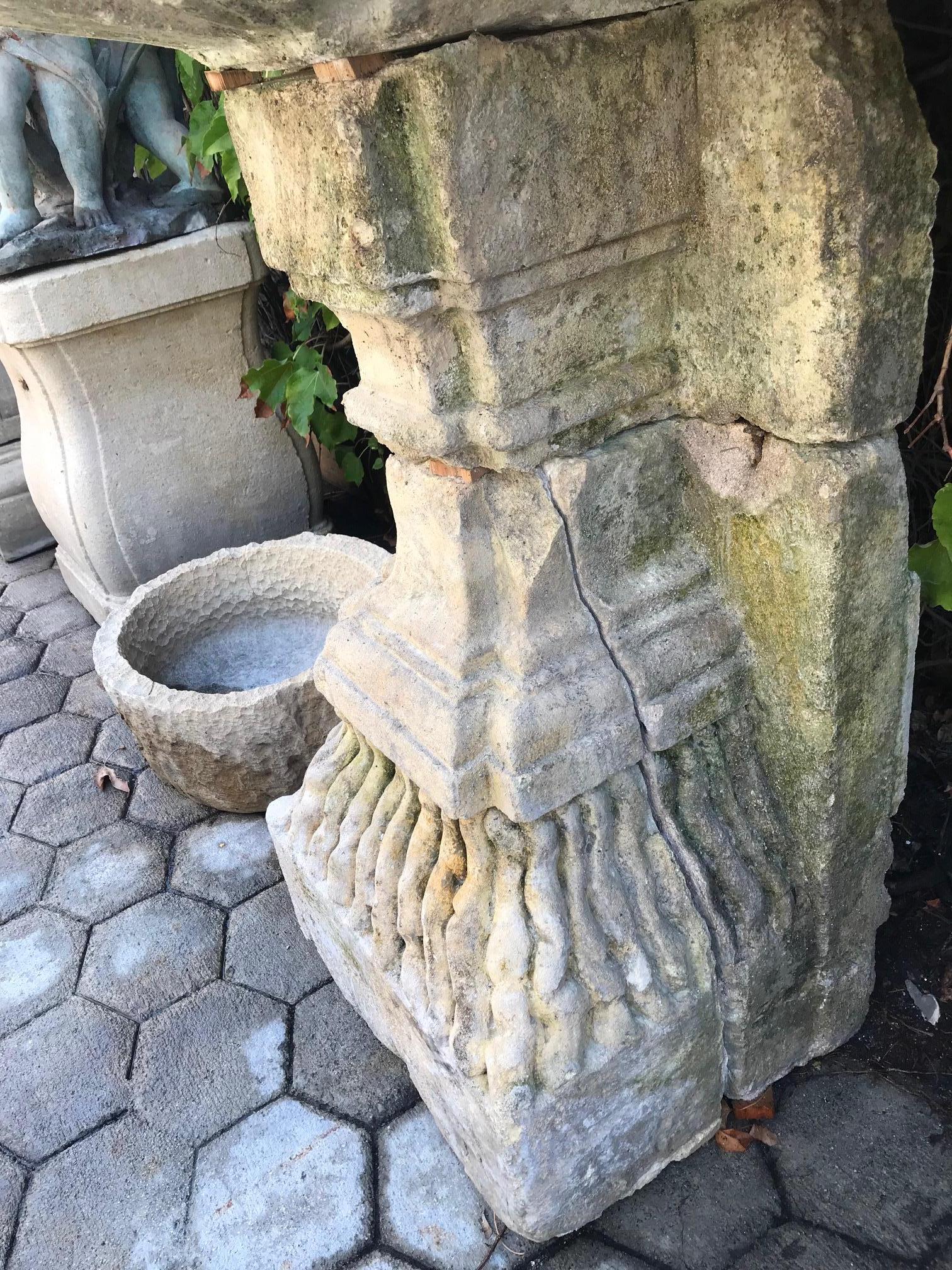 18th Century and Earlier Large 18th Century Hand Carved Stone Wall Fountain and basin on pedestal base LA