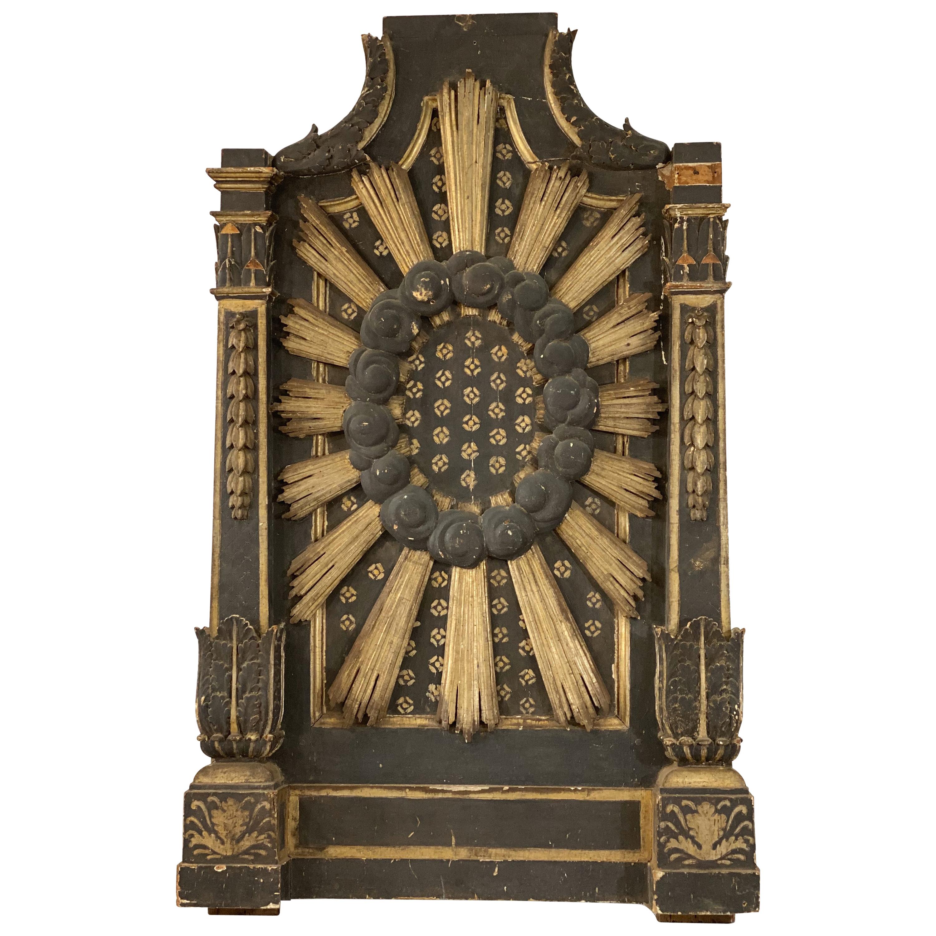 Large 18th Century Italian Black and Gold Altar Piece with Sunburst