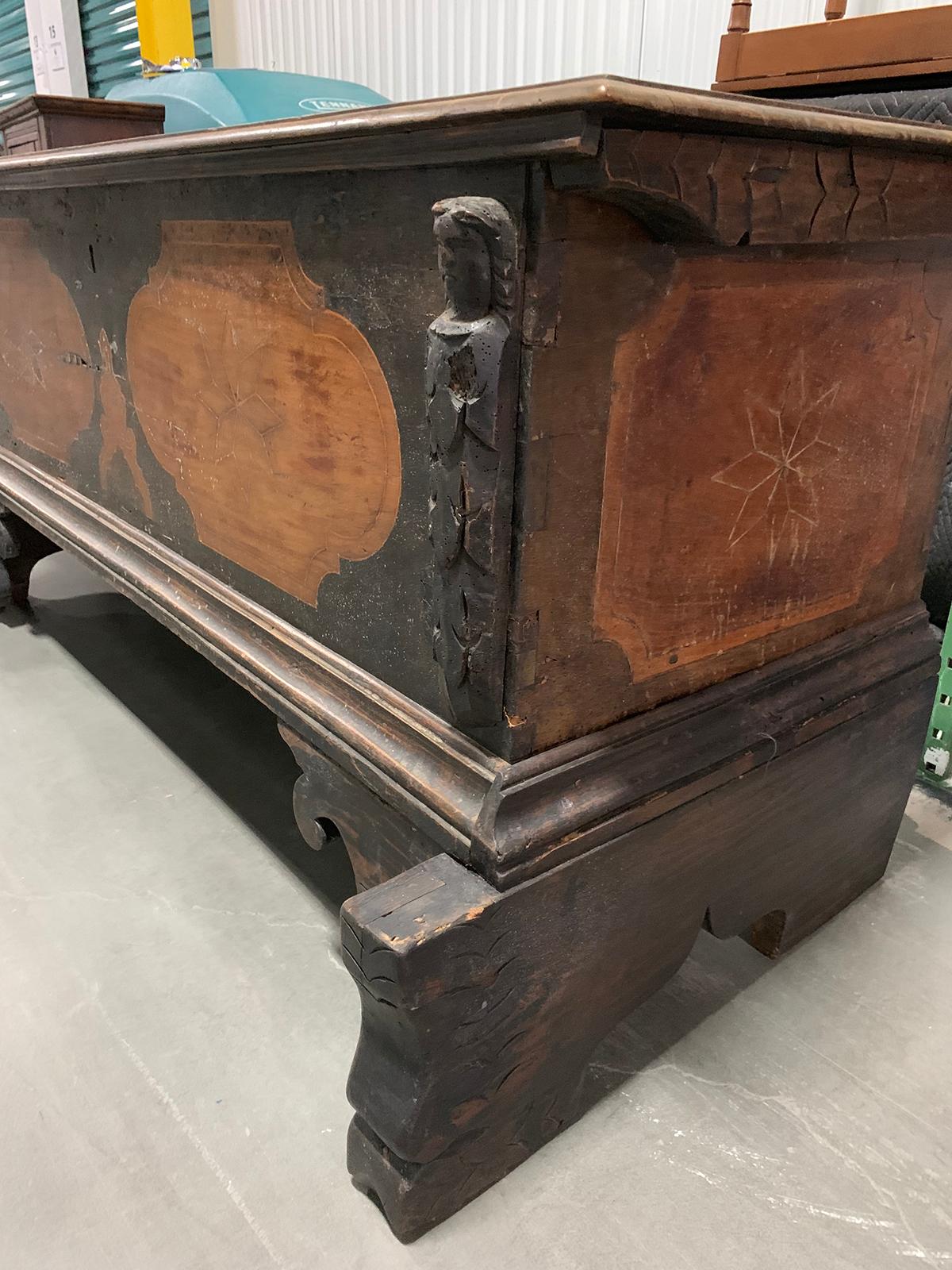 Large 18th Century Italian Carved Coffer Trunk 10