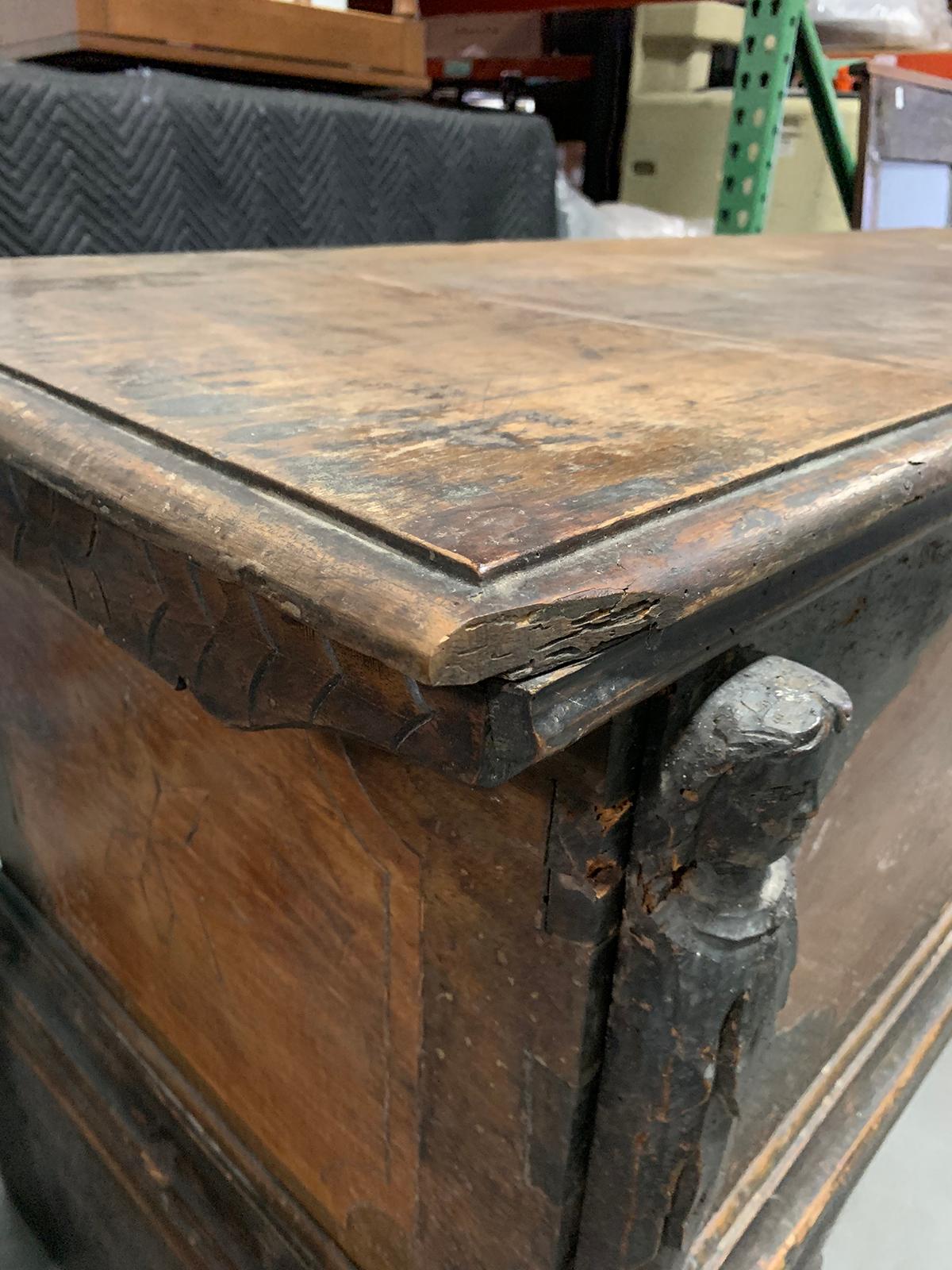 Large 18th Century Italian Carved Coffer Trunk 13
