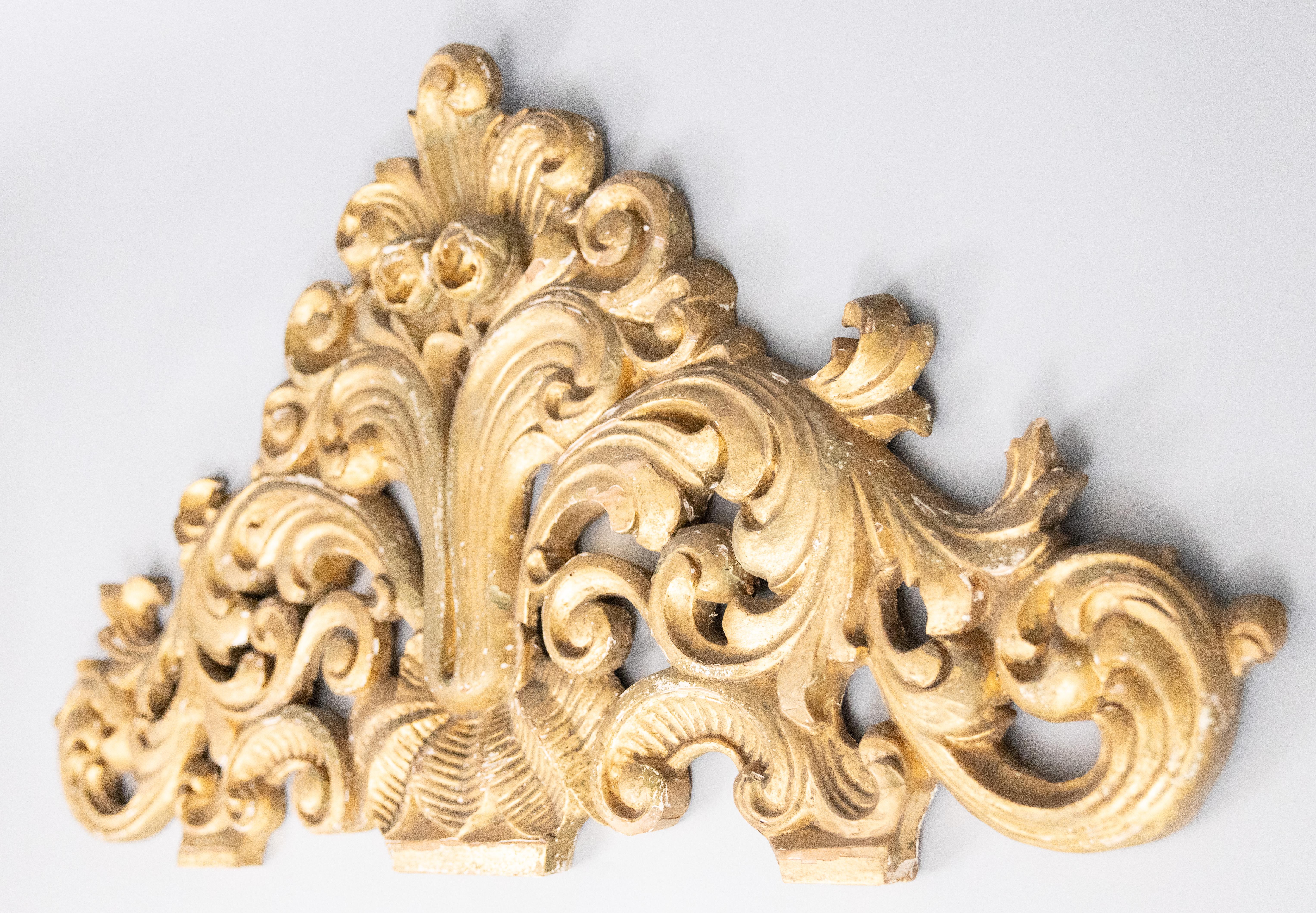 Rococo 18th C. Italian Carved Giltwood Pediment Architectural Fragment Wall Hanging For Sale