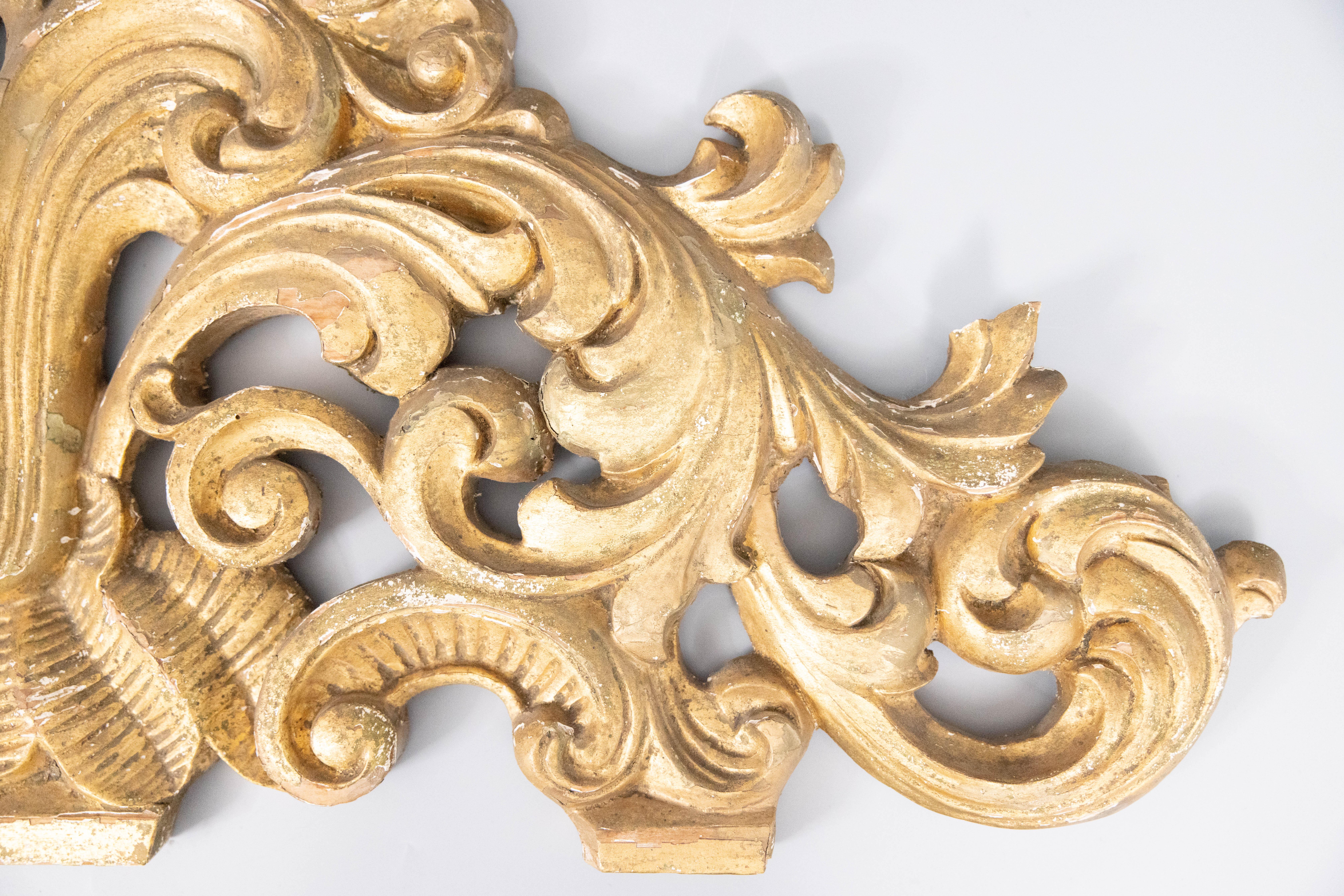 18th Century and Earlier 18th C. Italian Carved Giltwood Pediment Architectural Fragment Wall Hanging For Sale