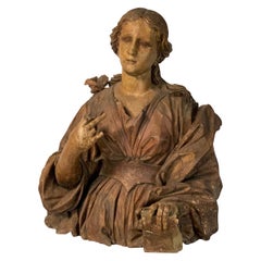 Large 18th Century Italian Carved Wood Bust