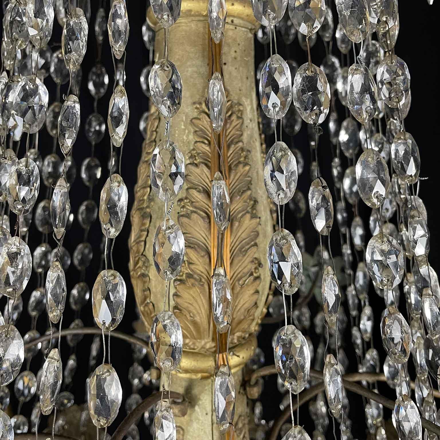 Large 18th Century Italian Empire Chandelier Crystal Gilt Iron Giltwood Pendant 10