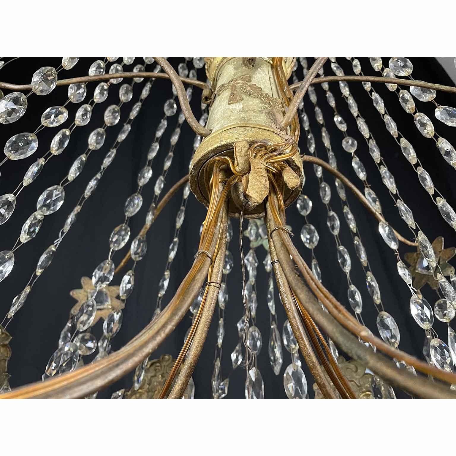 Large 18th Century Italian Empire Chandelier Crystal Gilt Iron Giltwood Pendant 11