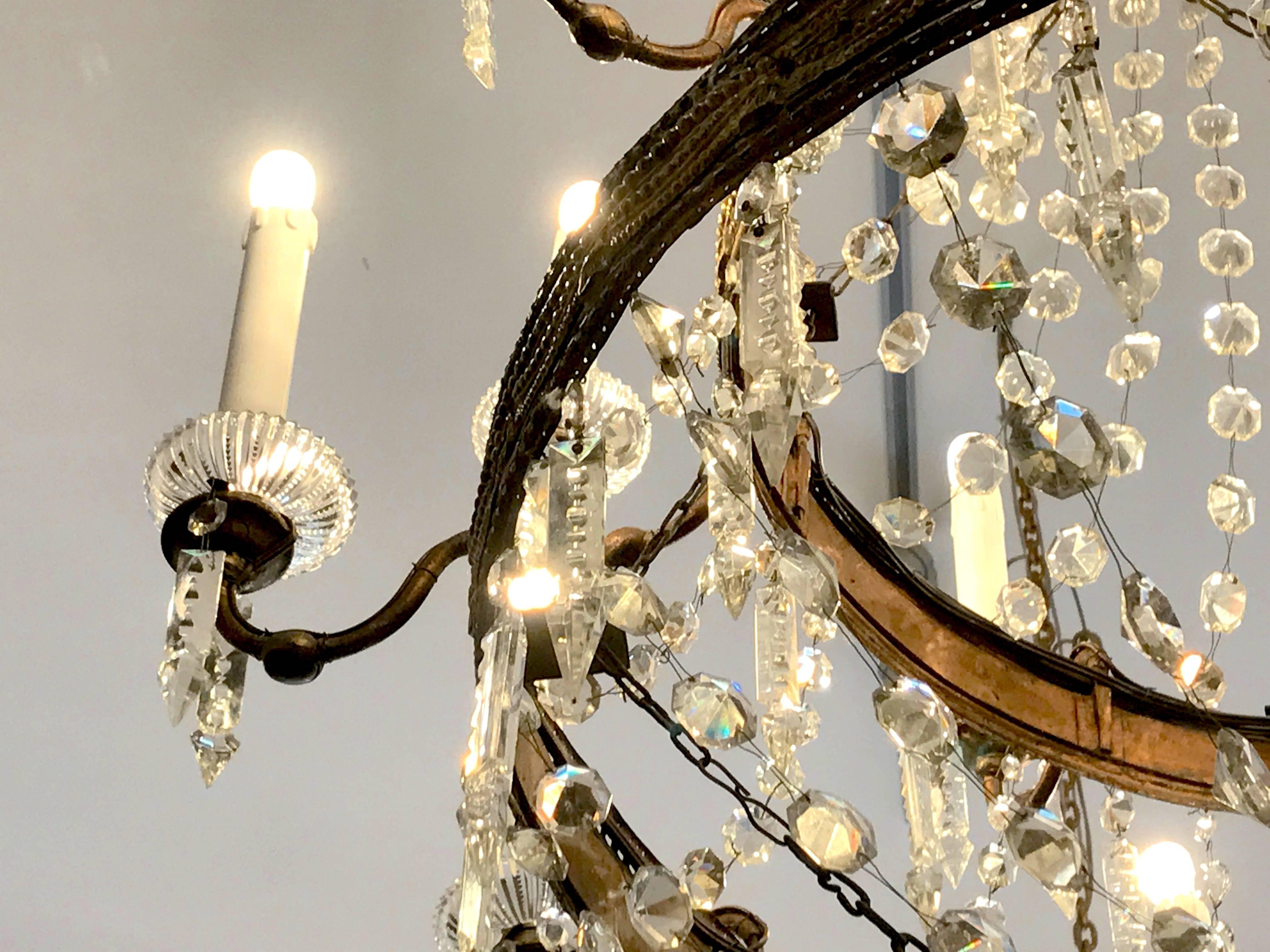 Large 18th Century Italian Empire Chandelier Sixteen-Light Crystal Gilt Brass  3