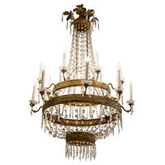 Large 18th Century Italian Empire Chandelier Sixteen-Light Crystal Gilt Brass 