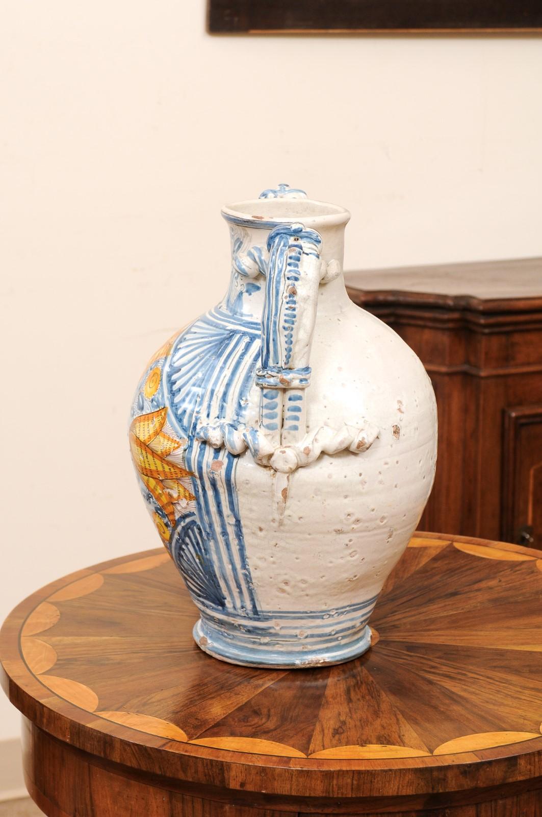 Large 18th Century Italian Faience Vase with Handles For Sale 6
