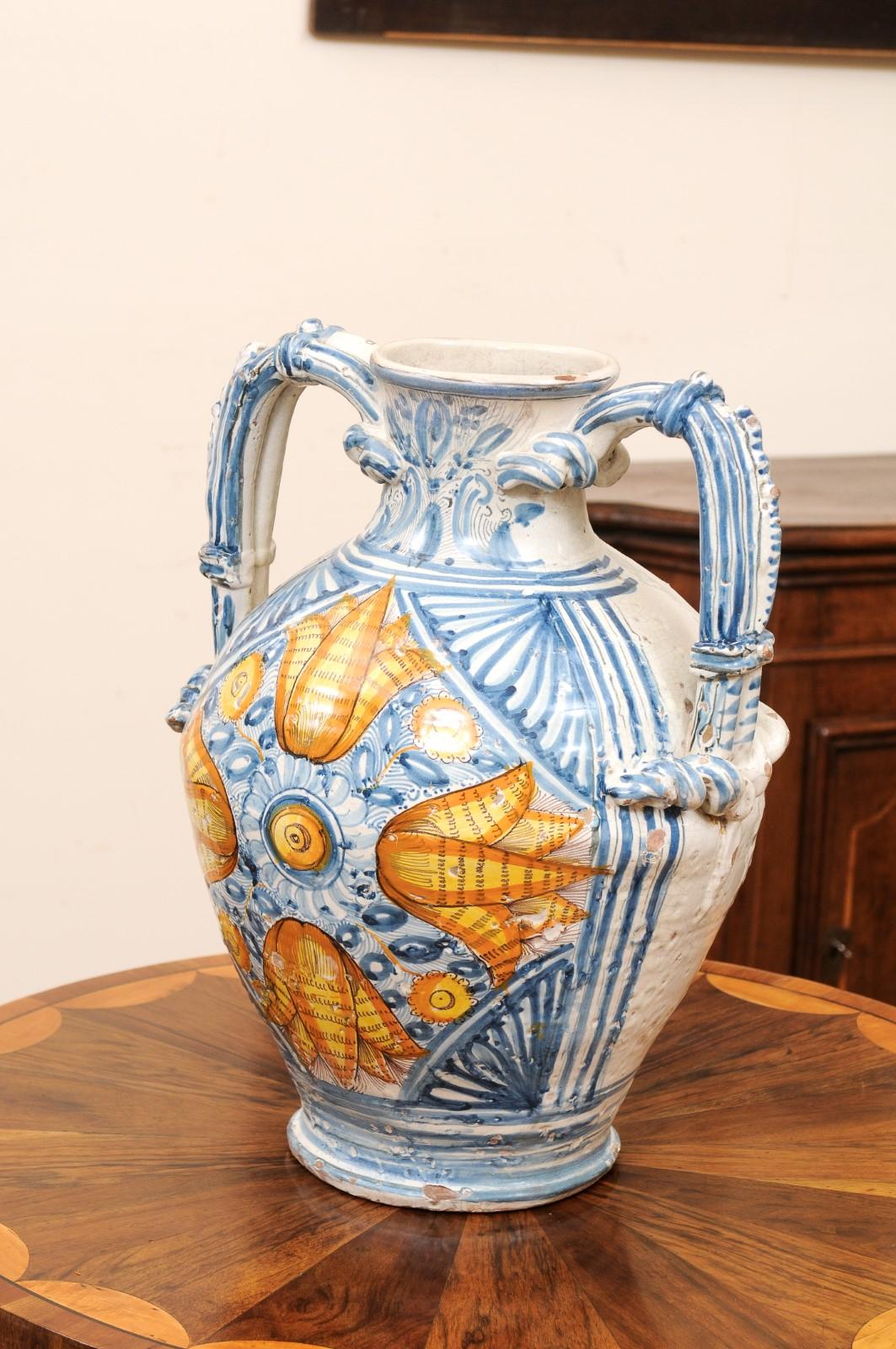 Large 18th Century Italian Faience Vase with Handles For Sale 7