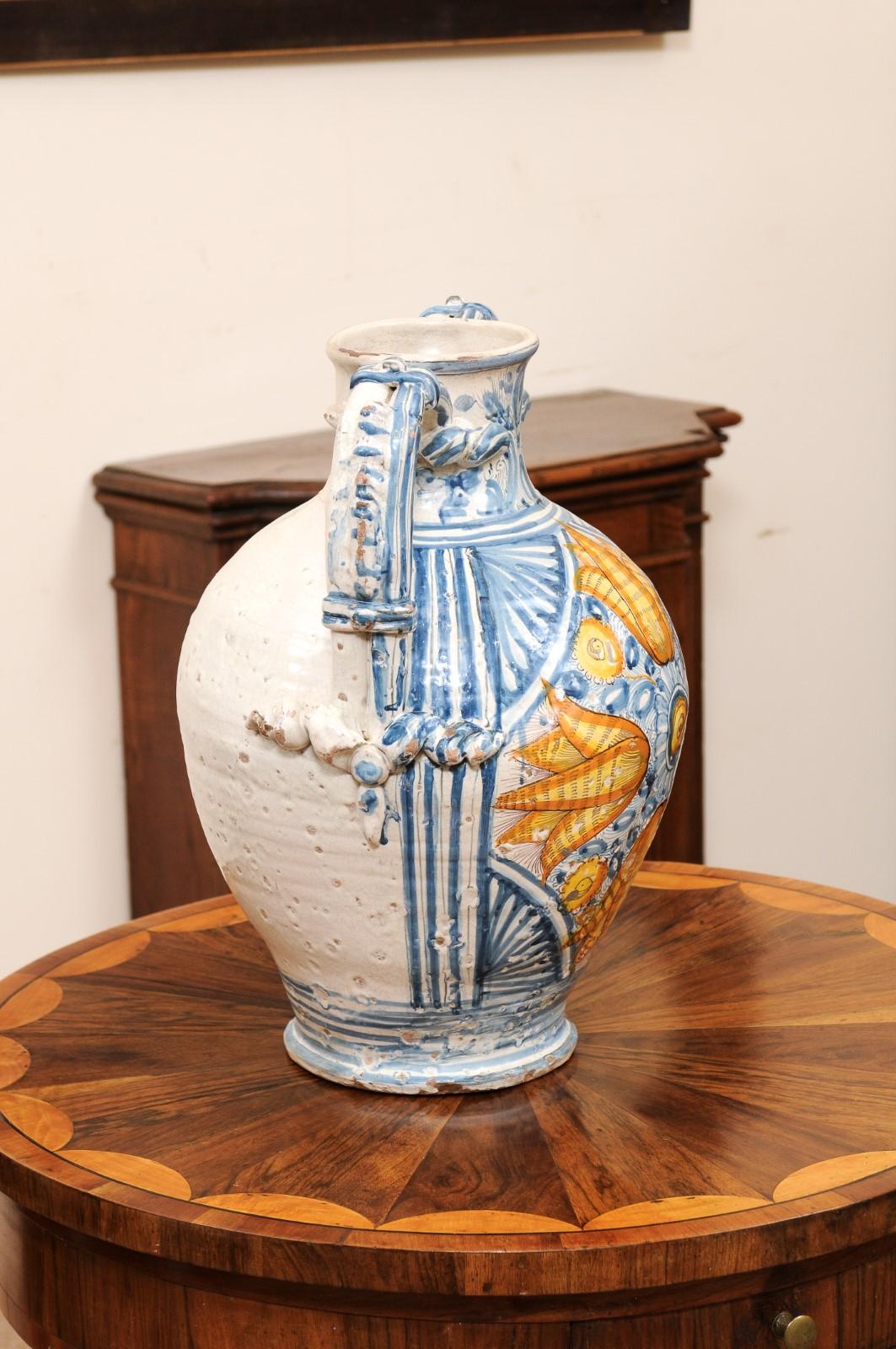 Large 18th Century Italian Faience Vase with Handles For Sale 2