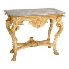 Large 18th Century Italian Gilt Wood Console Table with Original Marble Top