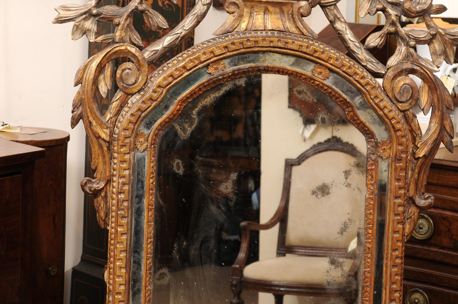 Large 18th Century Italian Giltwood Mirror with Urn Crest 1