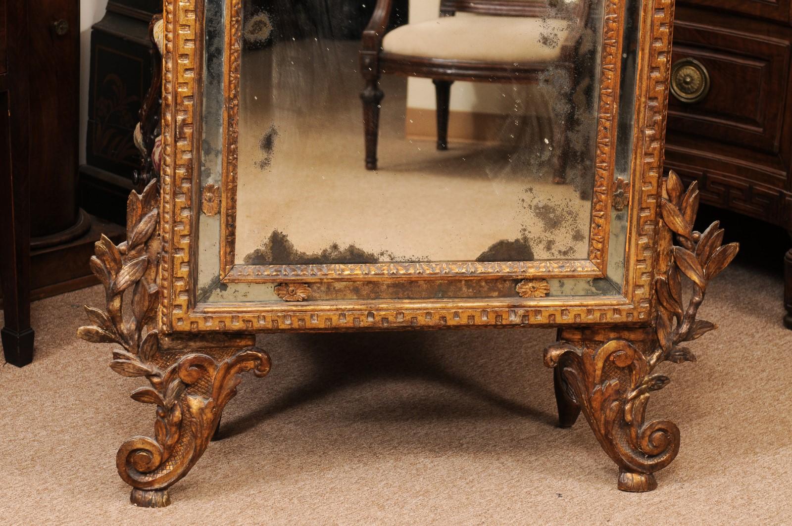 Large 18th Century Italian Giltwood Mirror with Urn Crest 2