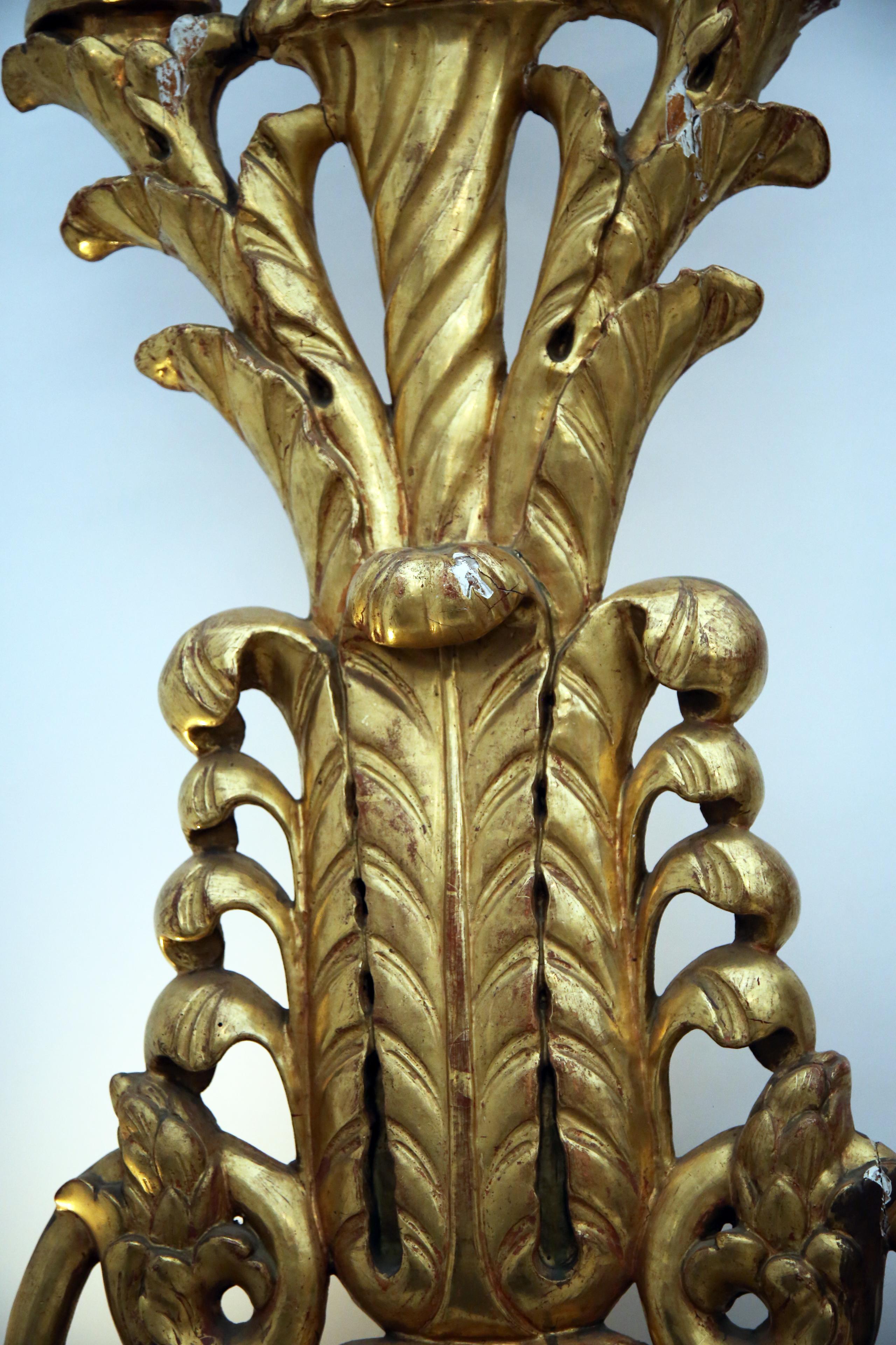 Hand-Crafted Large 18th Century Italian Gold Gilt Candelabra  For Sale