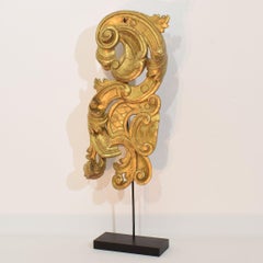 Gran adorno barroco de rizo italiano del siglo XVIII tallado a mano en madera dorada