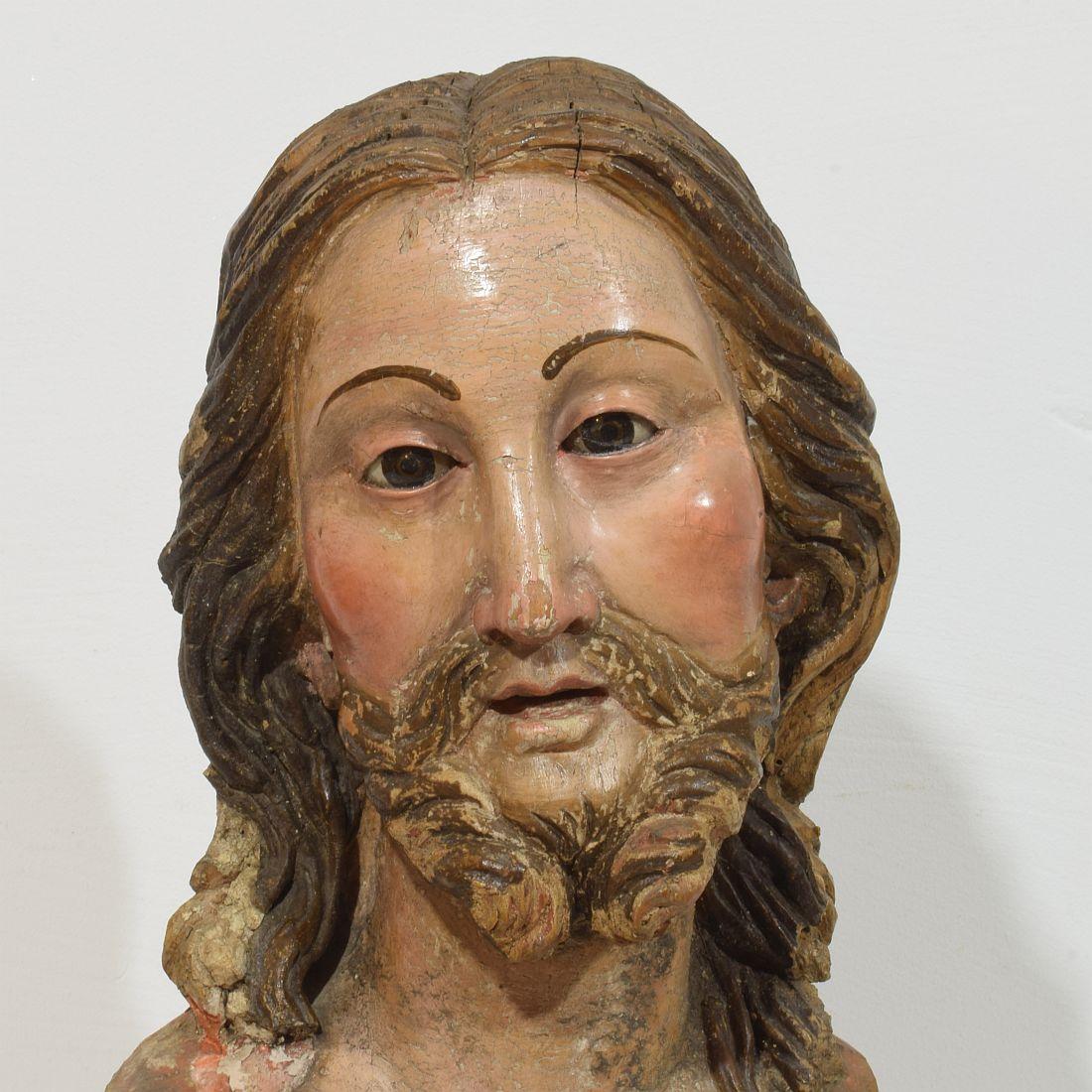 Großer italienischer / neapolitanischer handgeschnitzter Holzkopf des Christus aus dem 18. Jahrhundert im Angebot 4