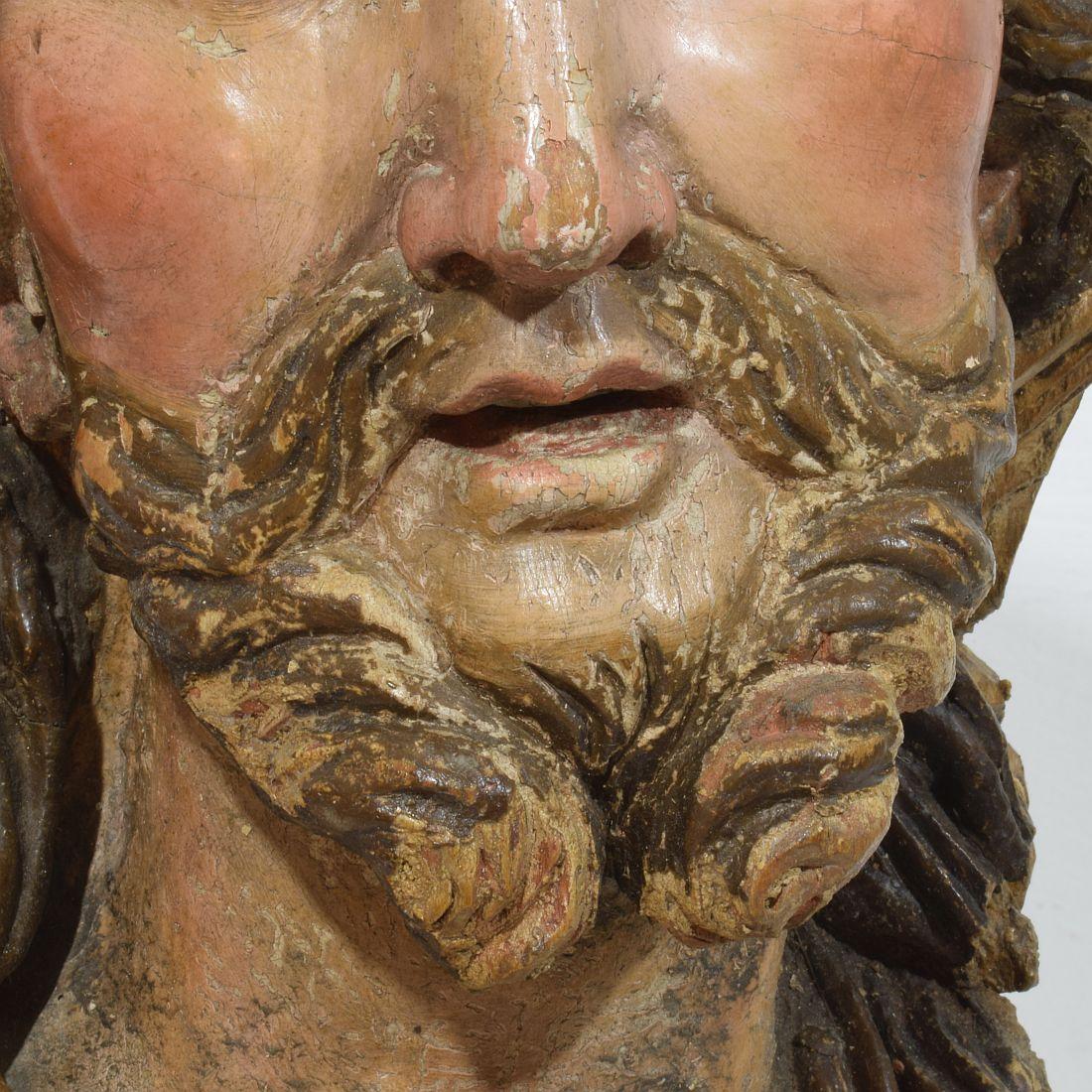 Large 18th Century Italian / Neapolitan Hand Carved Wooden Head of Christ For Sale 9