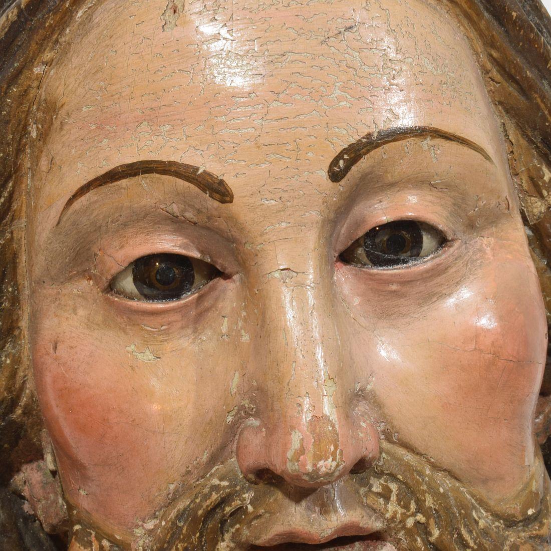 Grande tête de Christ italienne / napolitaine du 18ème siècle en bois sculpté à la main en vente 11