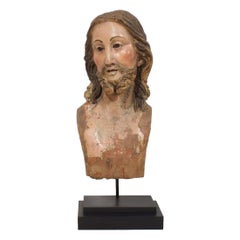 Large 18th Century Italian / Neapolitan Hand Carved Wooden Head of Christ