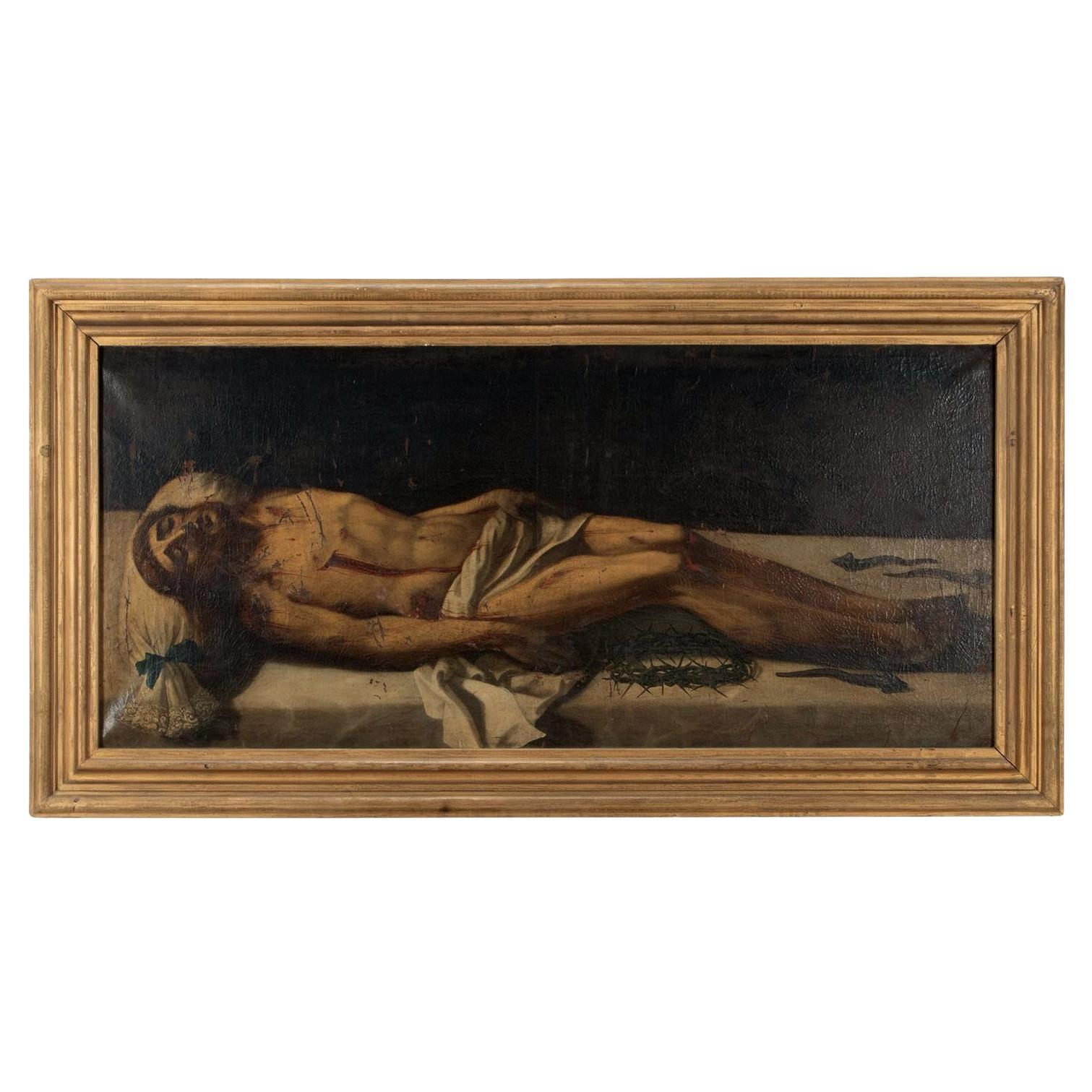 Grande dipinto a olio su tela del XVIII secolo di Cristo