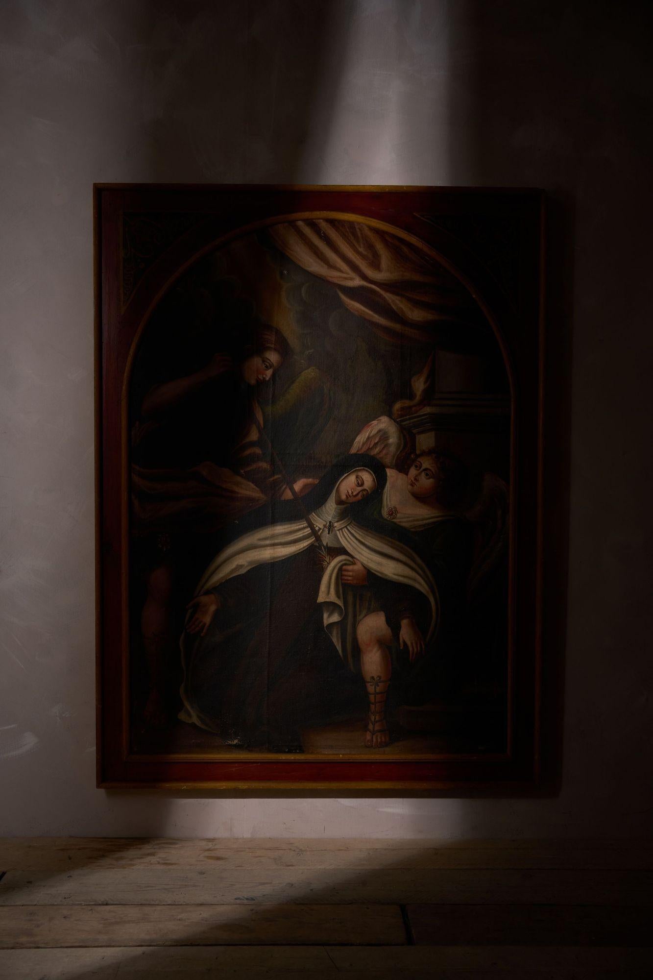 This is a truly exceptional 18th century religious oil on canvas. It depicts 'The Ecstasy of Teresa' and depicts St Teresa having a profound religious experience. Often regarded as a piece of Erotic religious art here is a description.
This