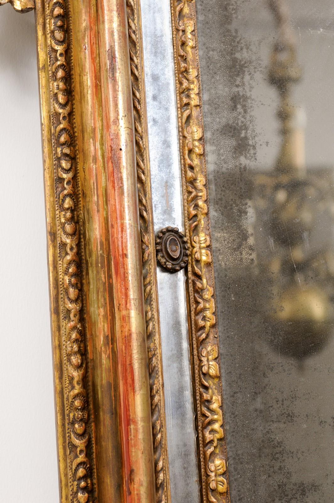 Large 18th Century Italian Rococo Giltwood Mirror with Pagoda Top For Sale 9