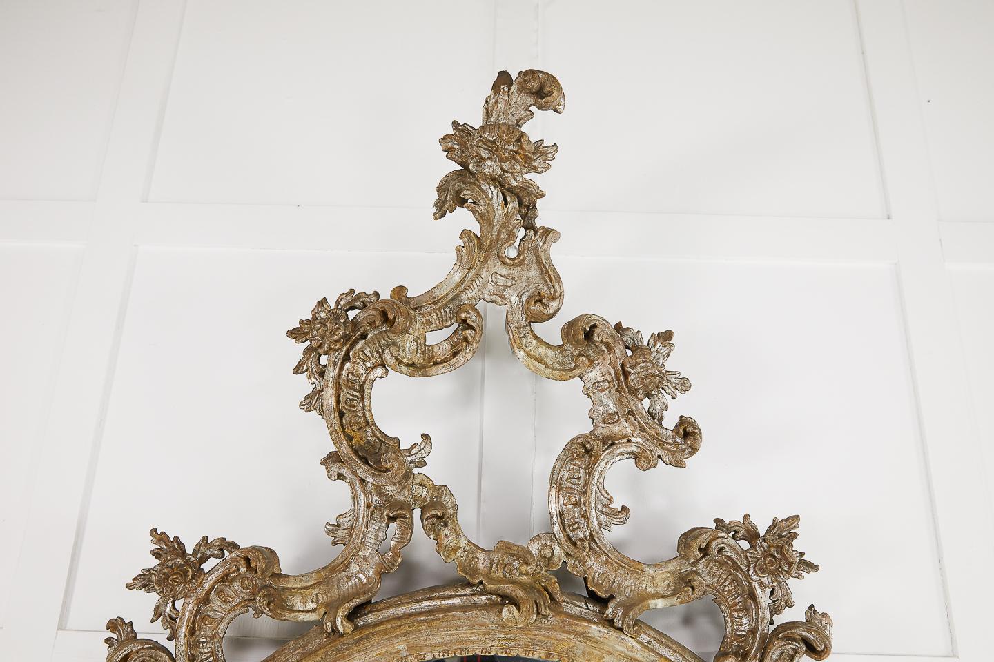 18th Century and Earlier Large 18th Century Italian Silver Gilt Mirror