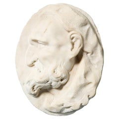 Antique Large 18th Century Italian Statuary Marble Portrait Medallion