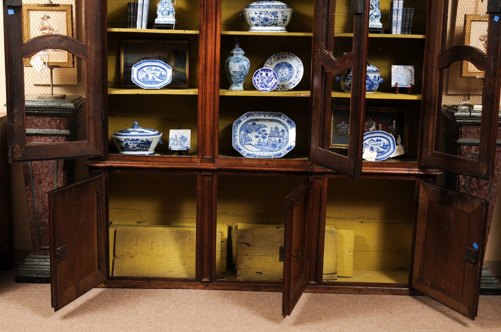 Large 18th Century Italian Walnut Bookcase with Mesh Doors For Sale 7