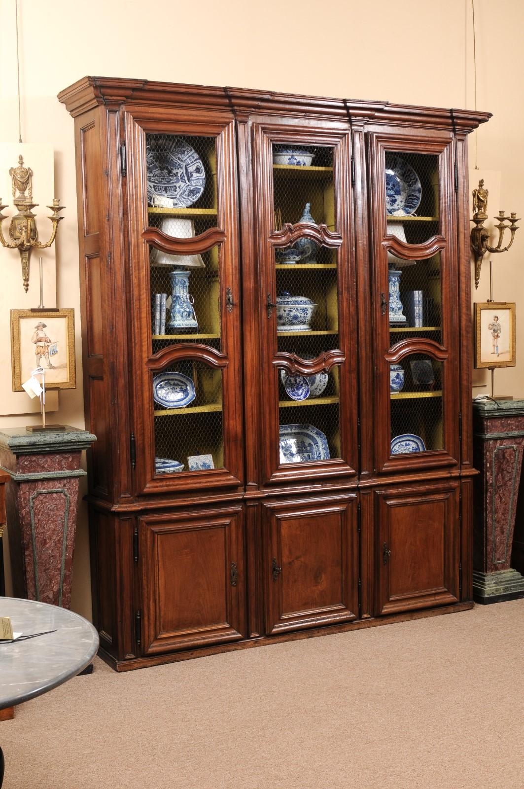 Large 18th Century Italian Walnut Bookcase with Mesh Doors For Sale 10