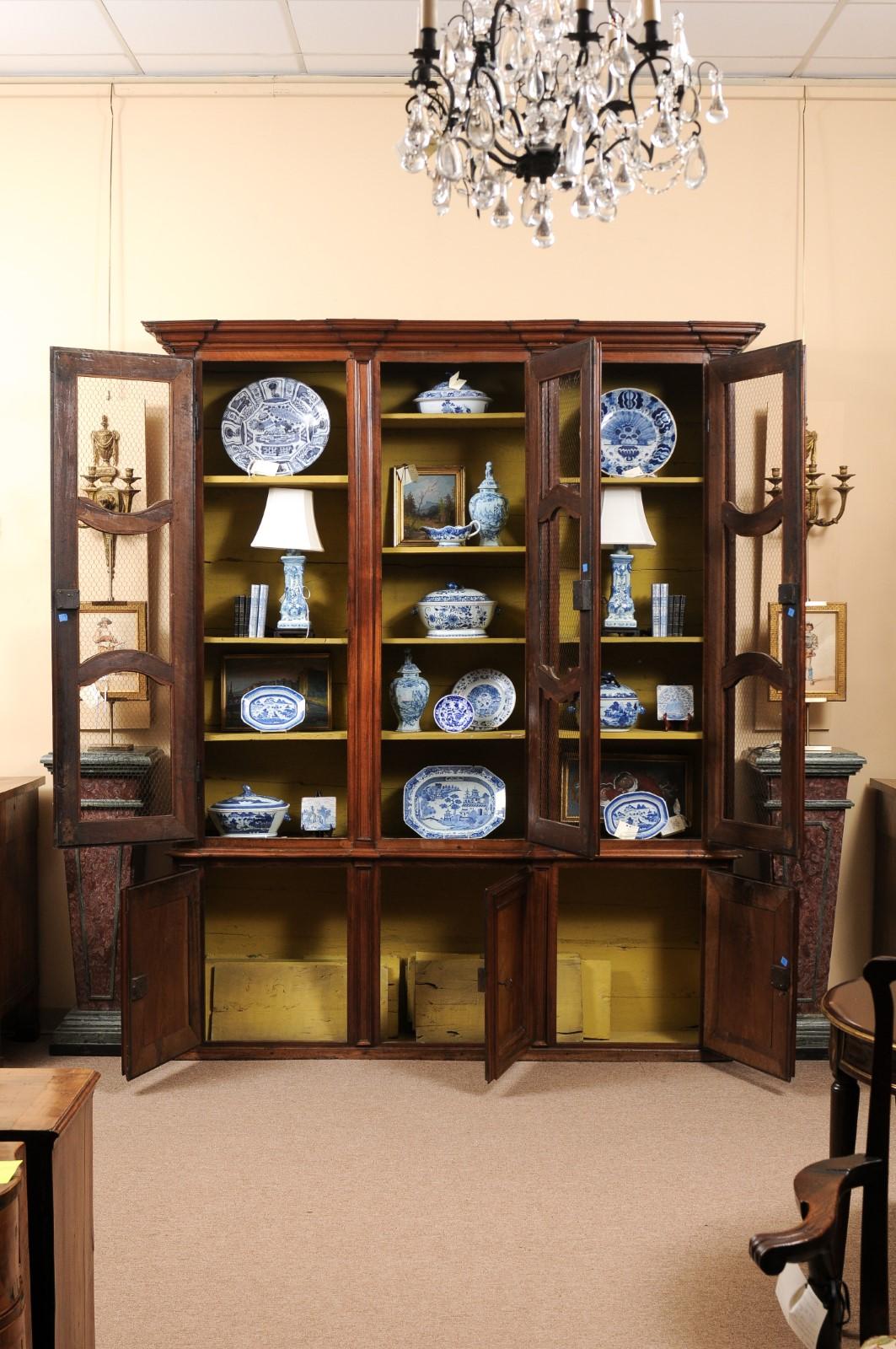 Large 18th Century Italian Walnut Bookcase with Mesh Doors For Sale 6