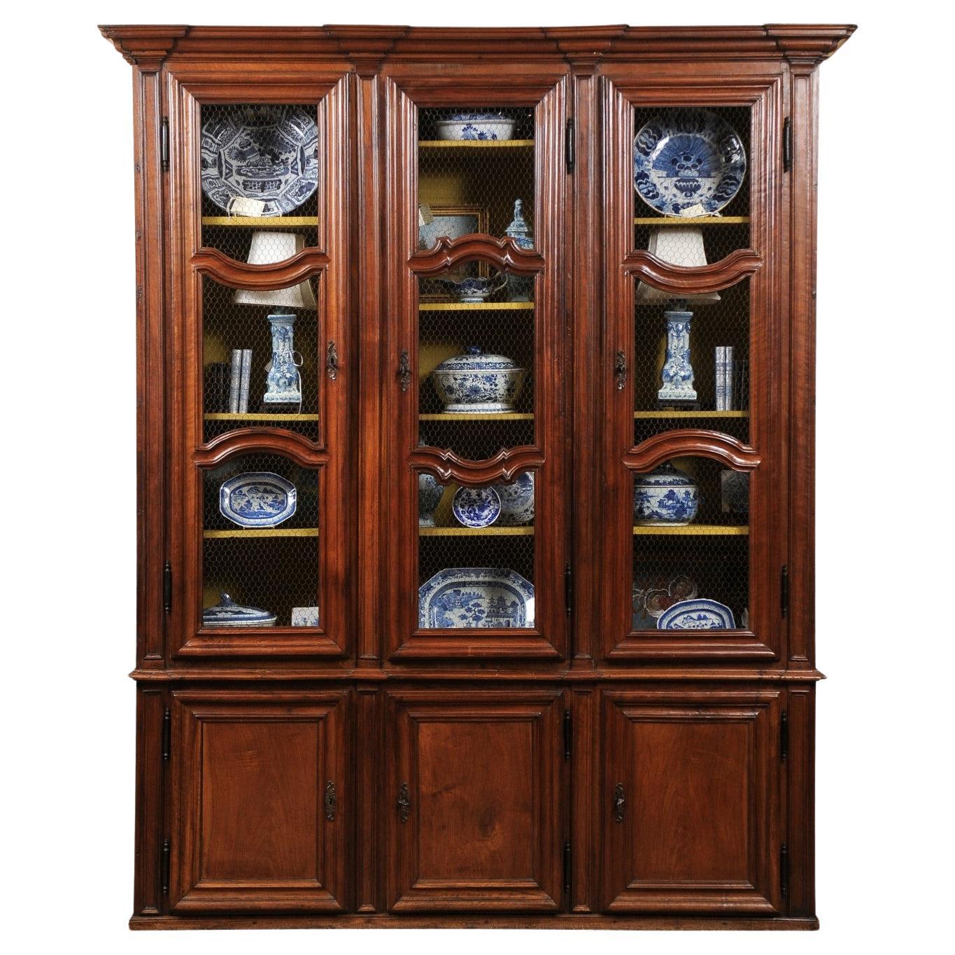 Large 18th Century Italian Walnut Bookcase with Mesh Doors For Sale