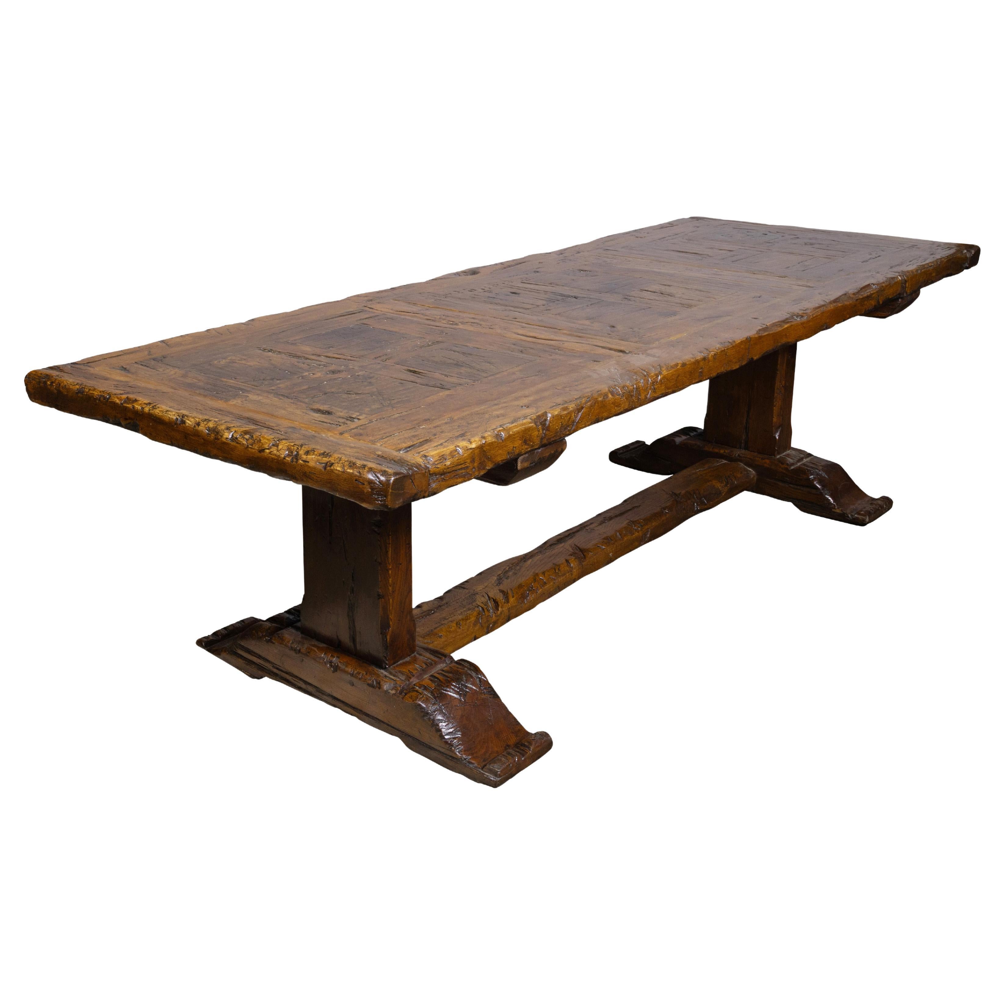 Antique Style Italian Walnut Refectory Table with Trestle Base