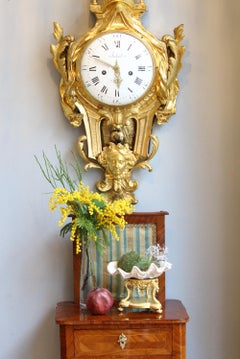 Large 18th Century Louis XVI Ormolu Female Mask Wall Clock, "Juhel à Paris"