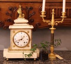 Large 18th Century French Louis XVI White Marble Mantel Clock with Pallas Athena