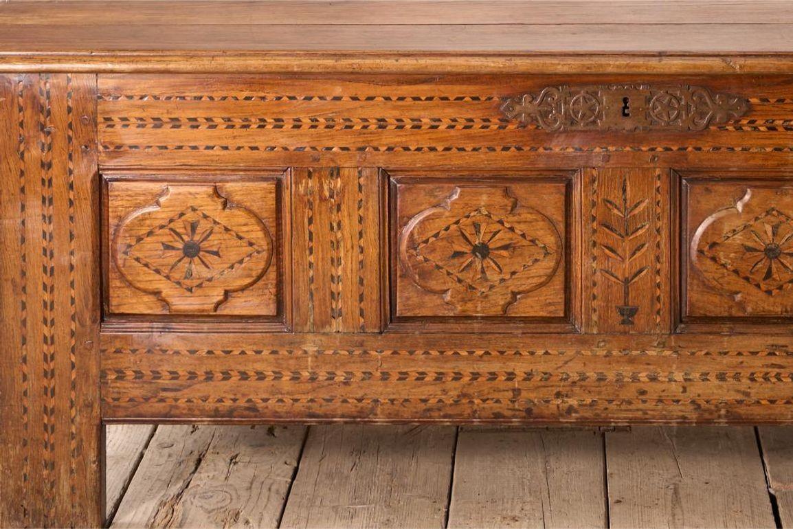 Oak Large 18th century Marquetry coffer For Sale