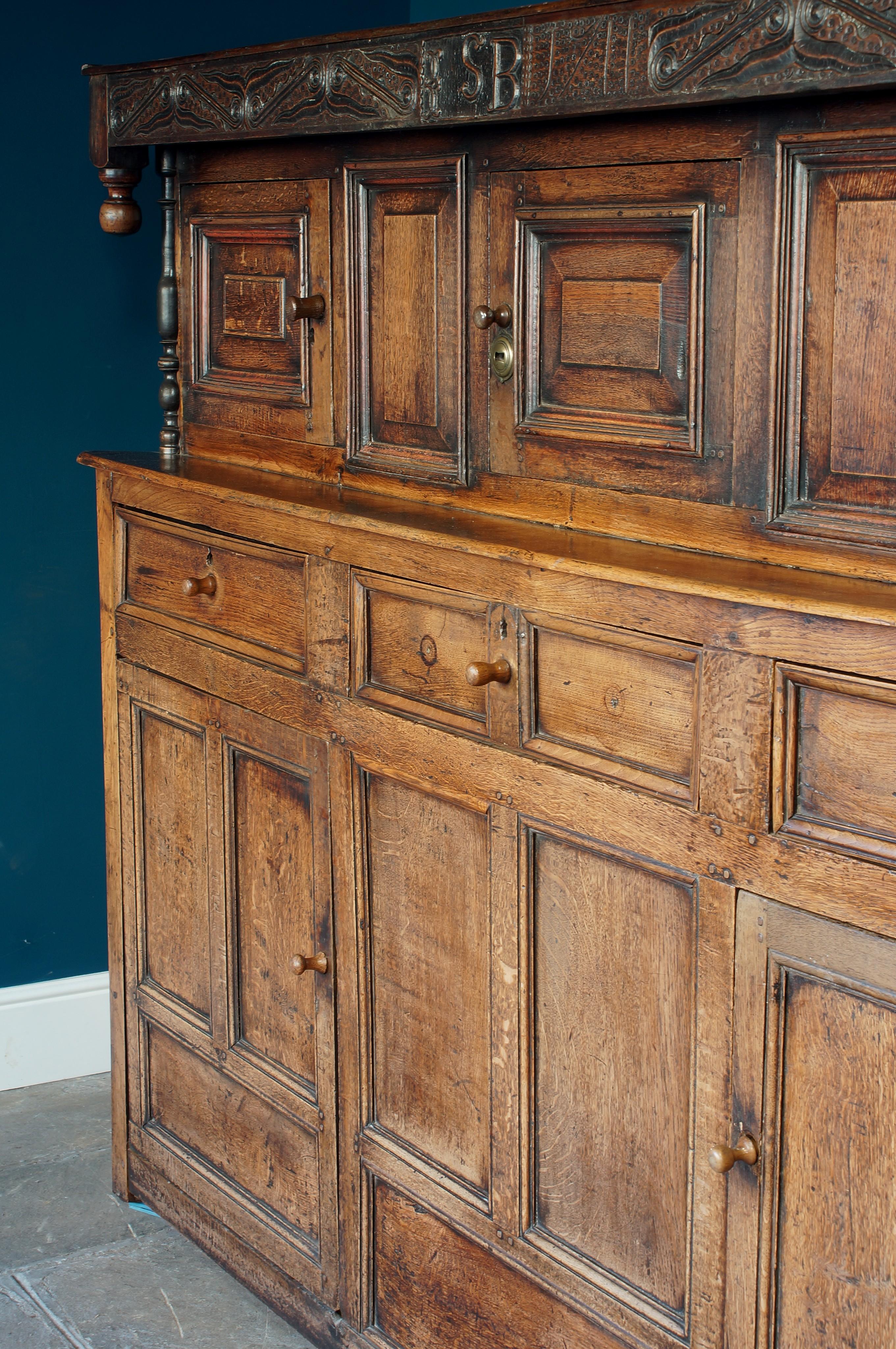 Hand-Carved Large 18th Century Oak Cupboard. For Sale